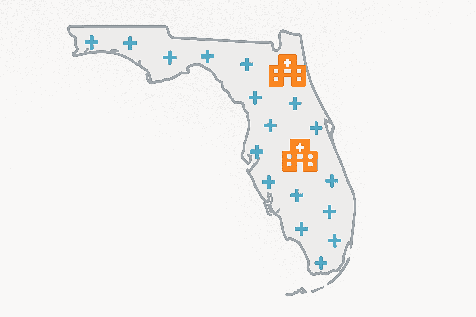 Map of Florida showing major health insurance carrier coverage areas and provider network comparisons (generic visualization, no branded content)