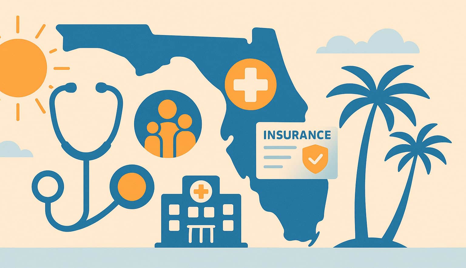 Florida health insurance plans overview with healthcare symbols and state outline