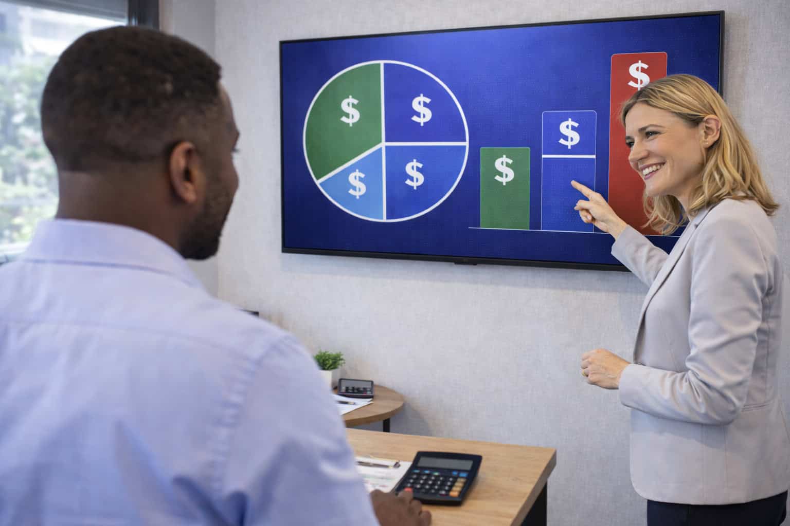 Insurance specialist explaining Illinois PPO plan costs showing premium deductible copay and out-of-pocket maximum breakdown with cost comparison charts on computer screen