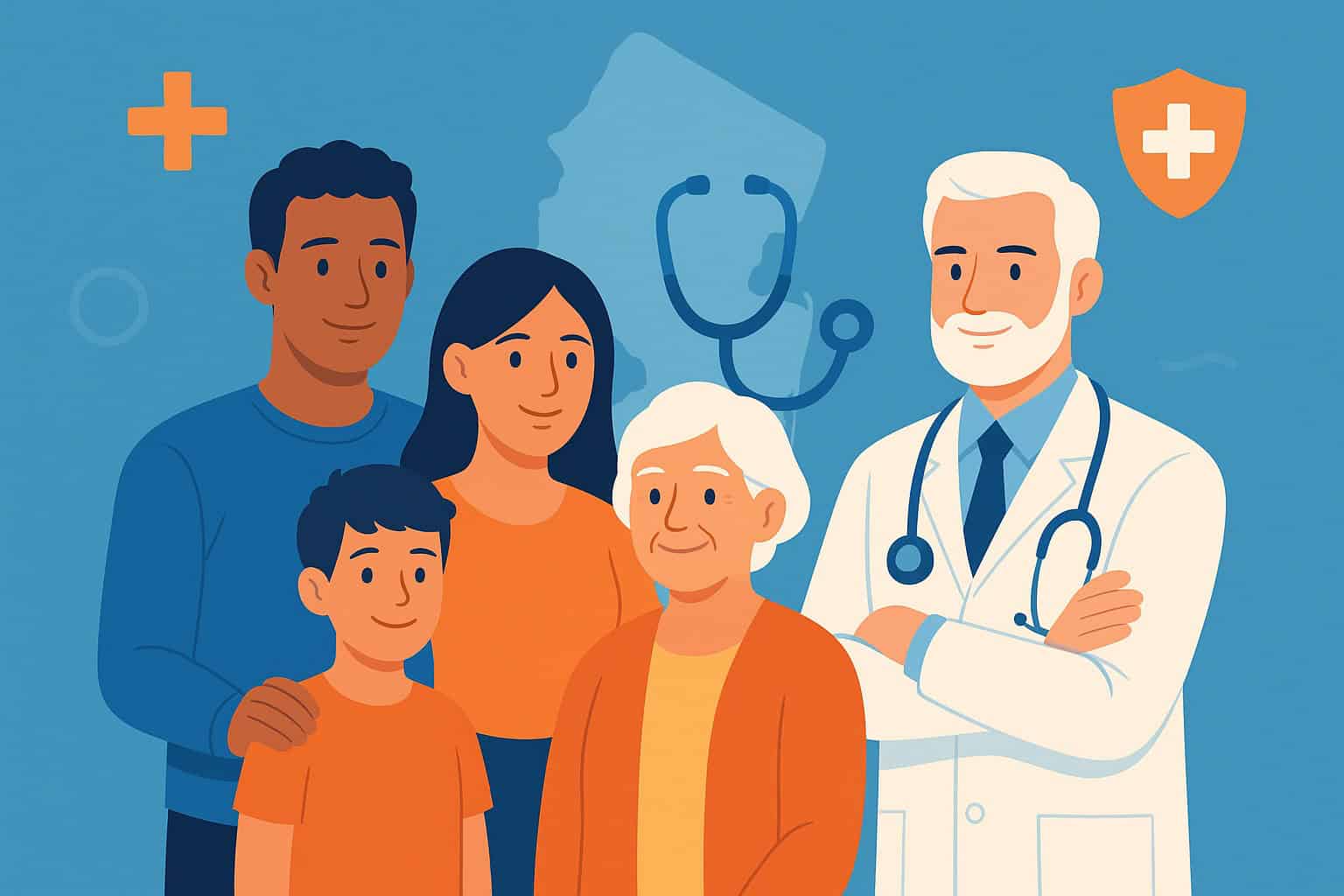 New Jersey health insurance plans overview showing diverse families with healthcare coverage in the Garden State