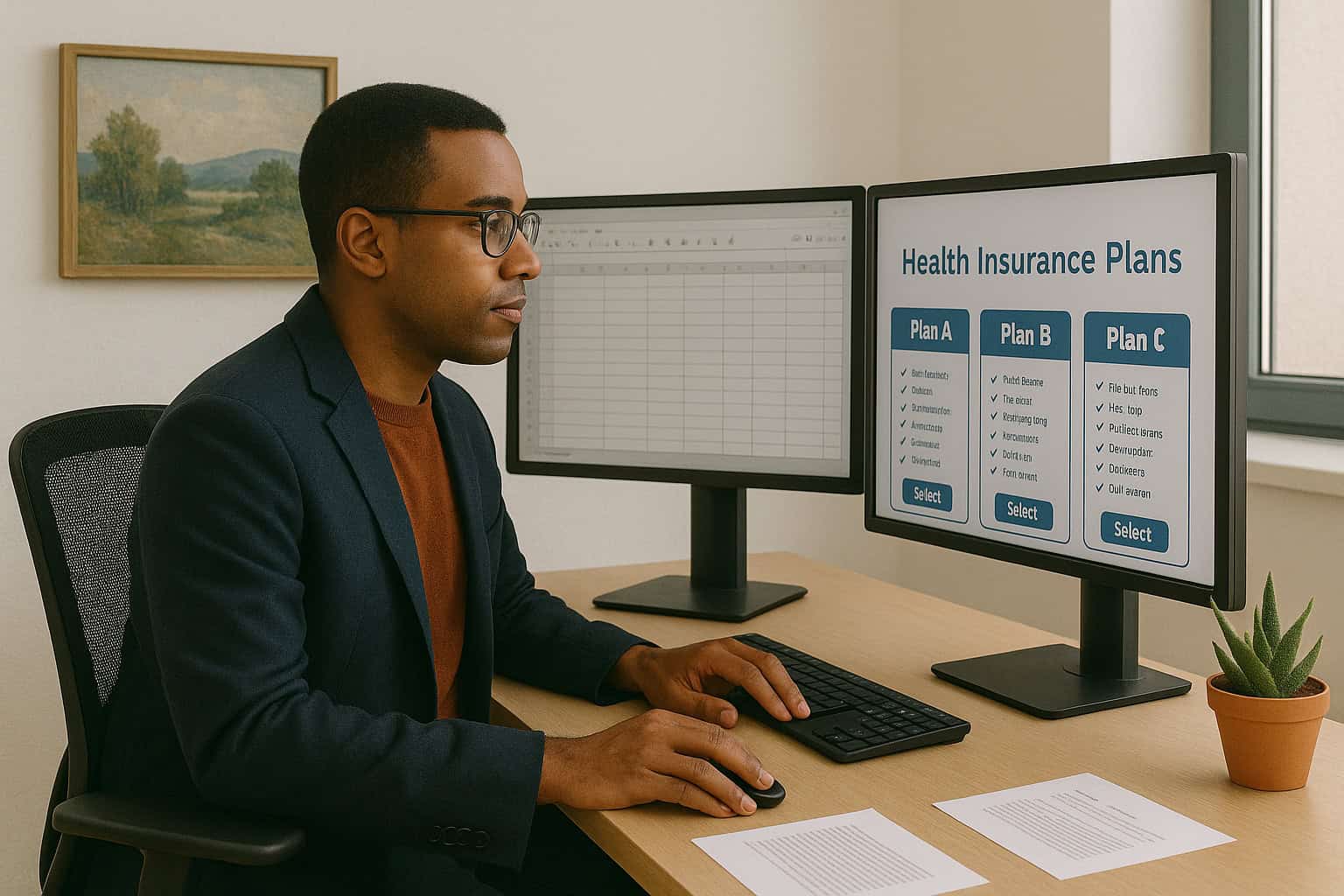 Self-employed professionals in New Jersey comparing health insurance plans with tax deduction benefits