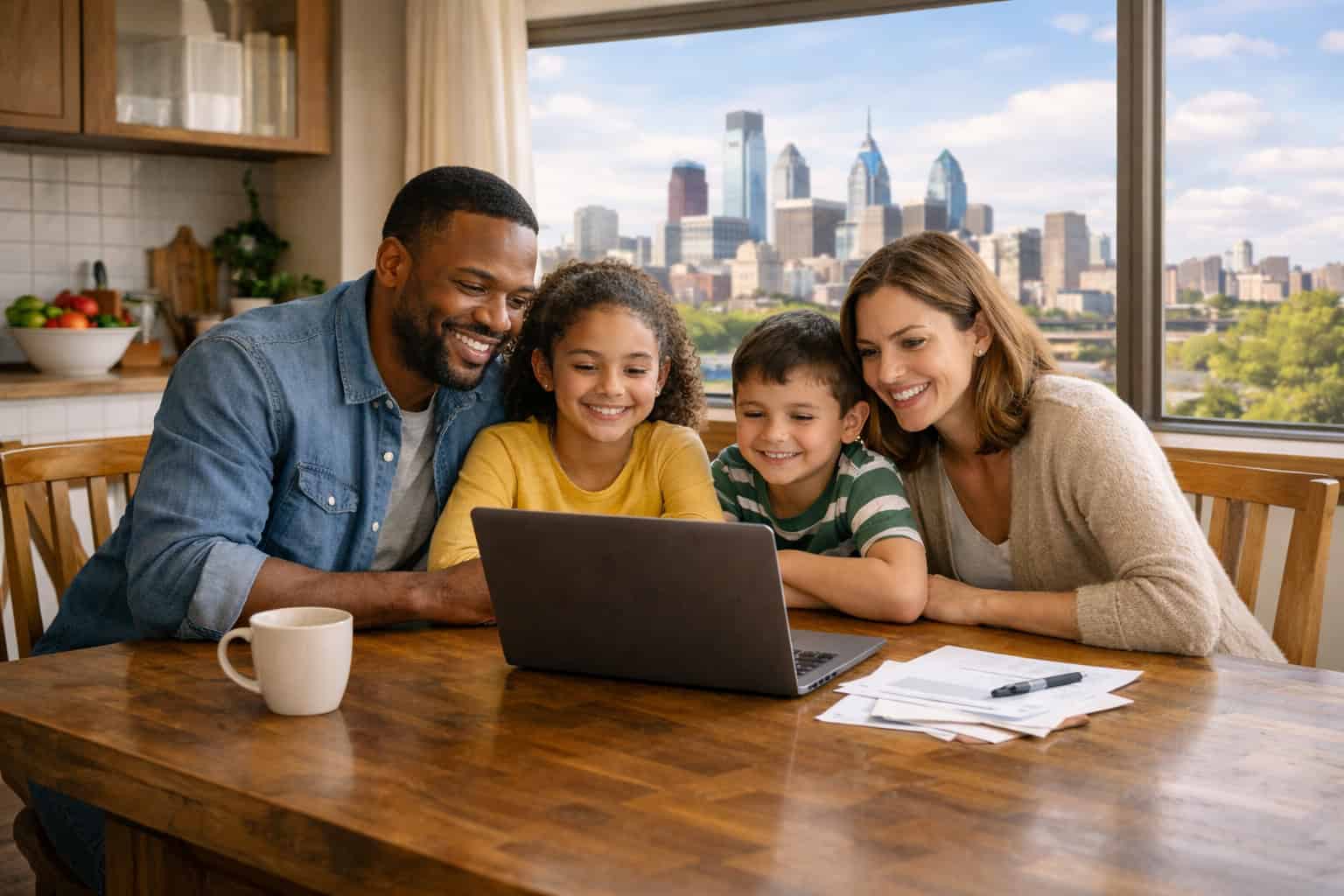 Pennsylvania family reviewing health insurance options together at kitchen table