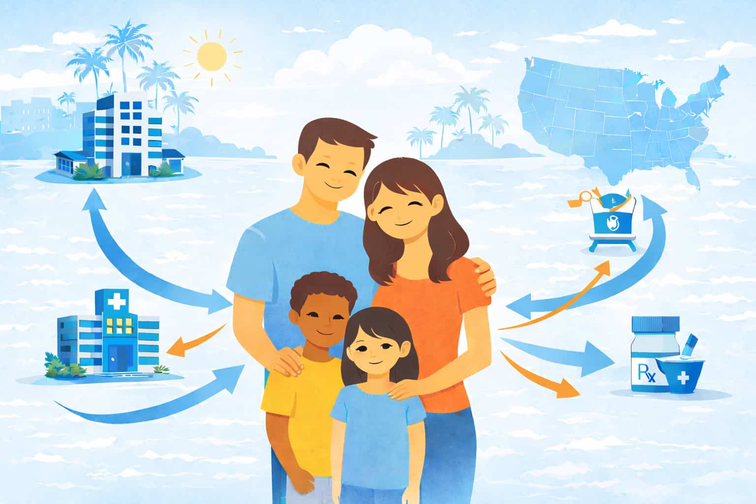 Florida PPO Plan Benefits - Visual comparison showing PPO flexibility with patients choosing doctors freely, accessing specialists directly, and receiving care throughout Florida and nationwide