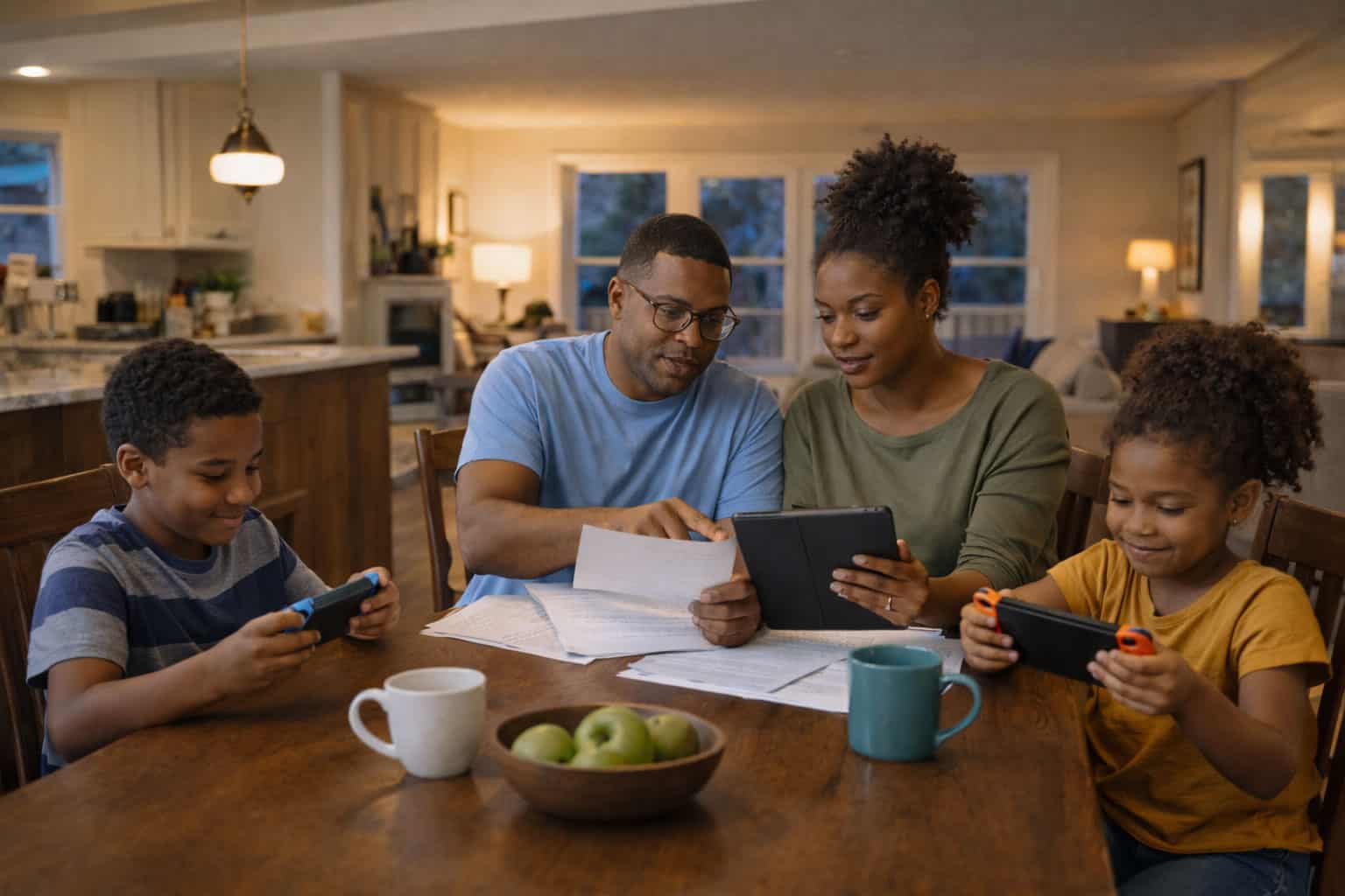 Alabama family reviewing health insurance options together