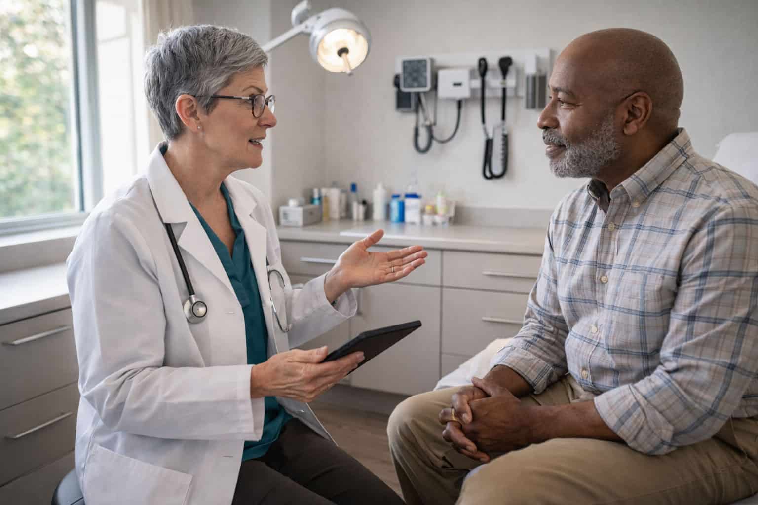 Doctor consulting with patient in modern clinic setting