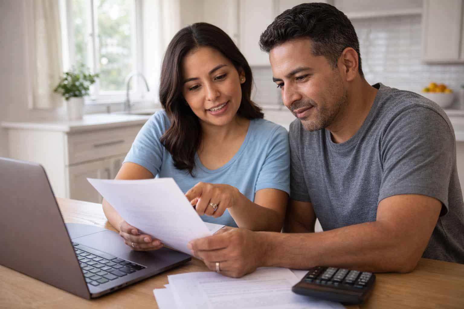 Couple reviewing financial documents to check health insurance subsidy eligibility