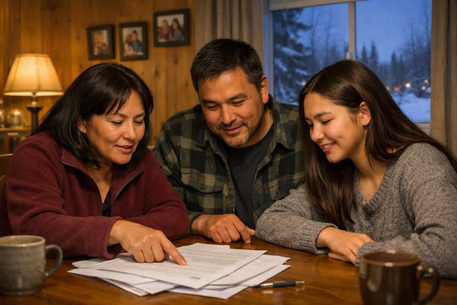 Alaska Native family reviewing health insurance options together