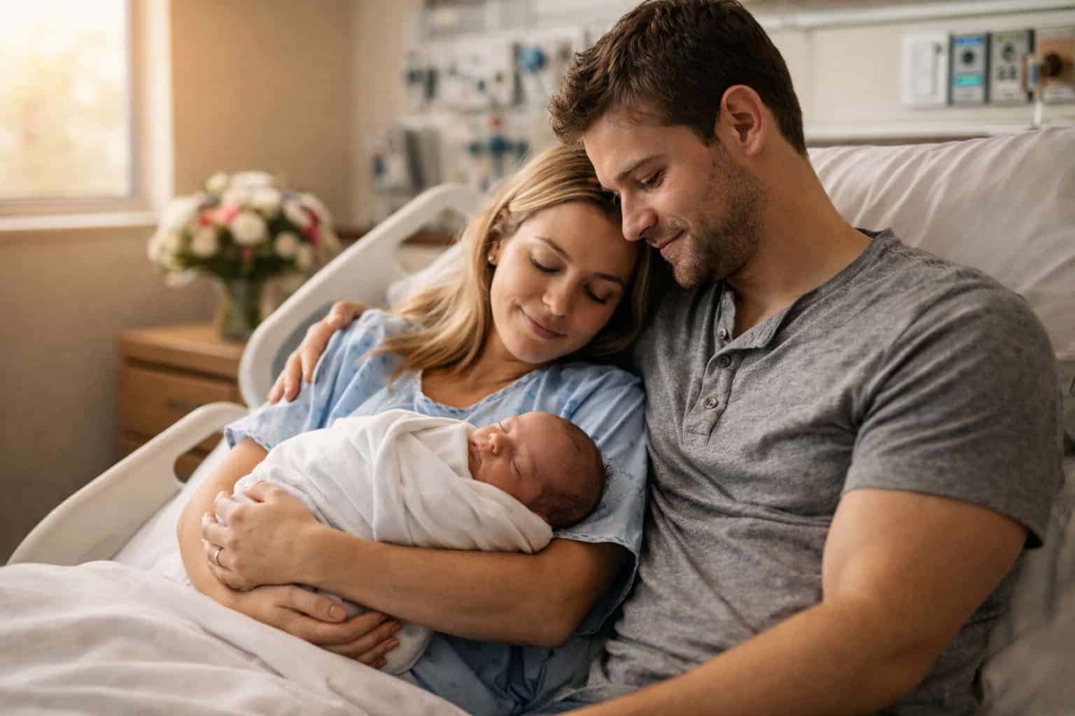 New parents with their newborn in an Arkansas hospital room