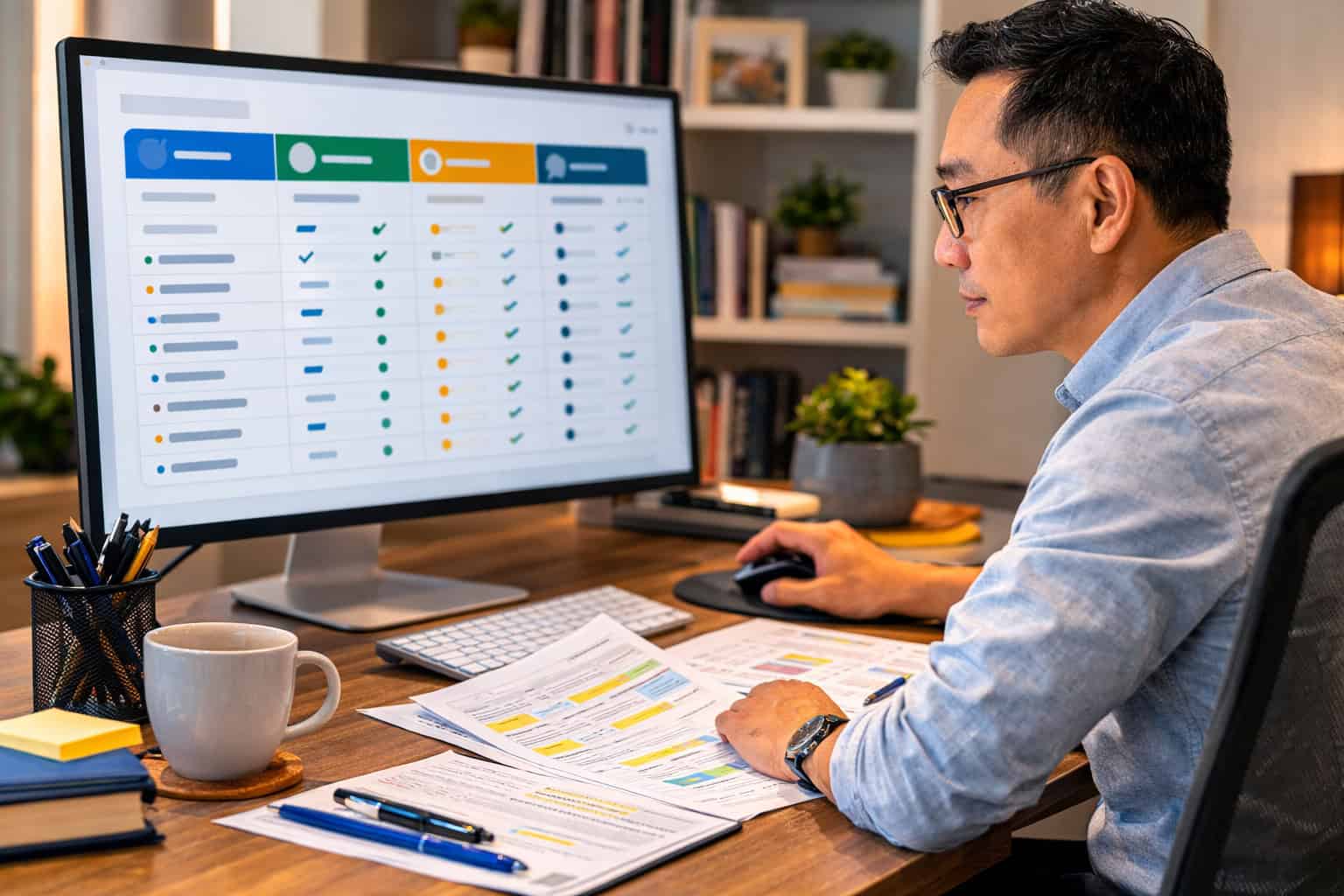 Man comparing Arizona health insurance carriers on computer at desk