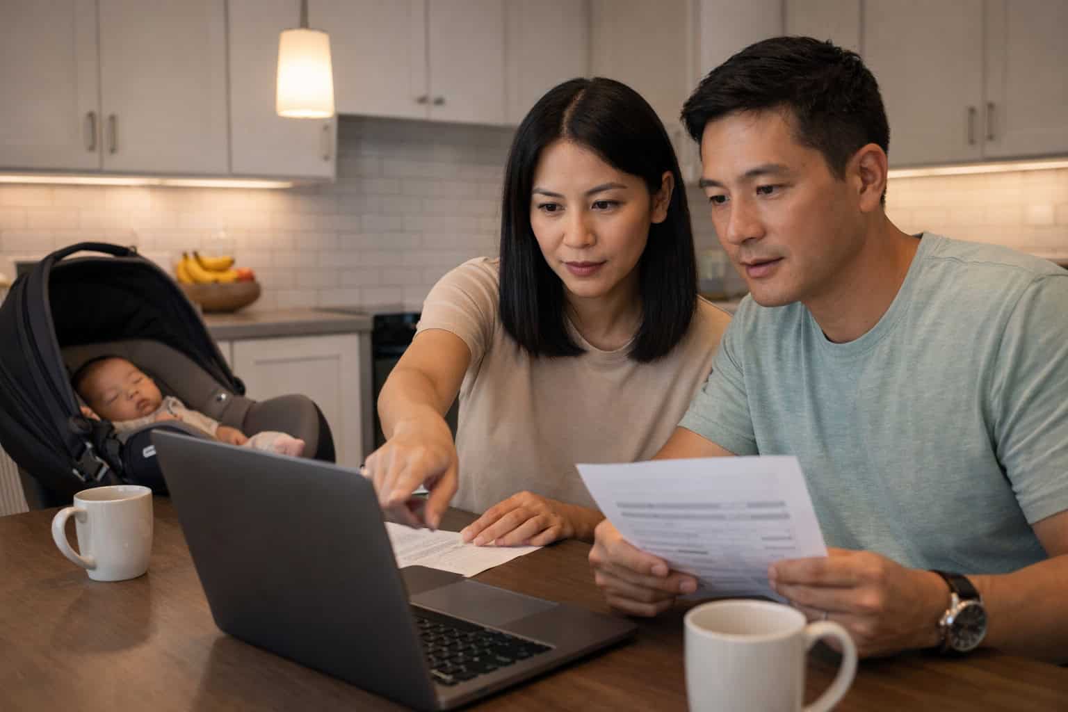 Family reviewing health insurance options together at home