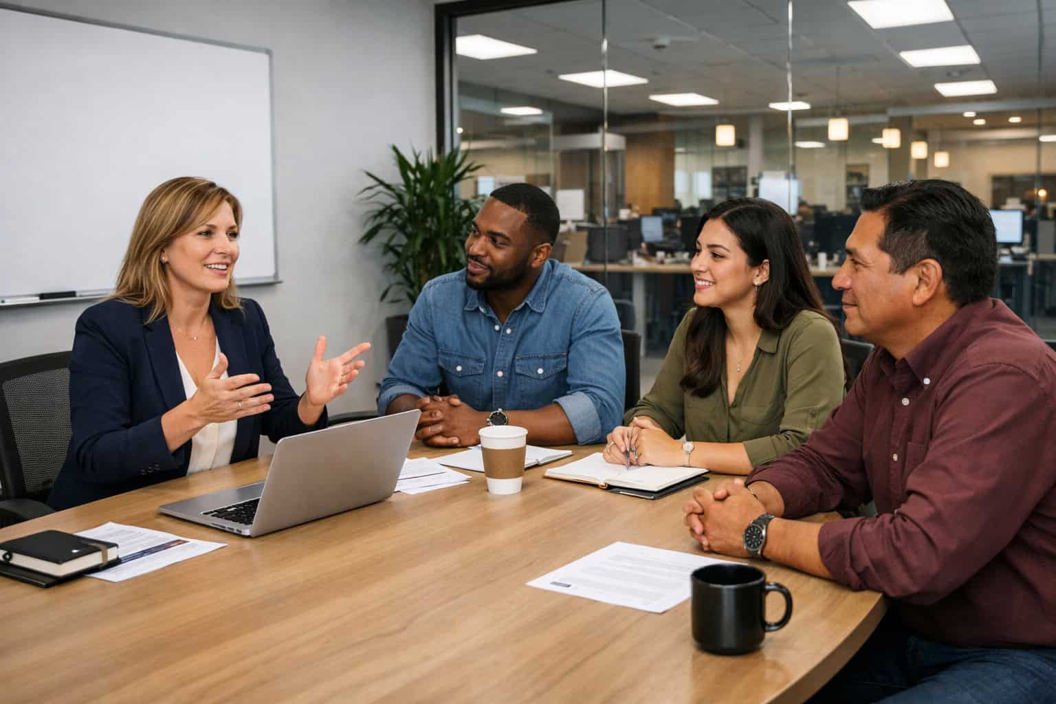 Arizona small business team discussing health insurance benefits in meeting