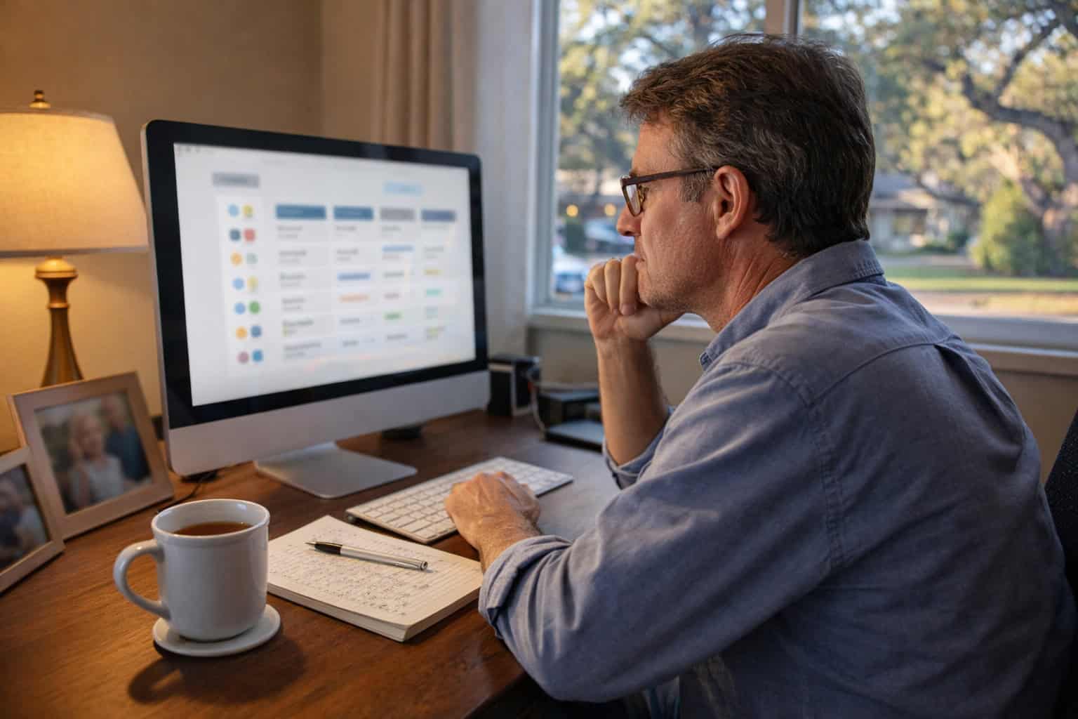 California resident reviewing Covered California carrier options on desktop monitor in Sacramento home office