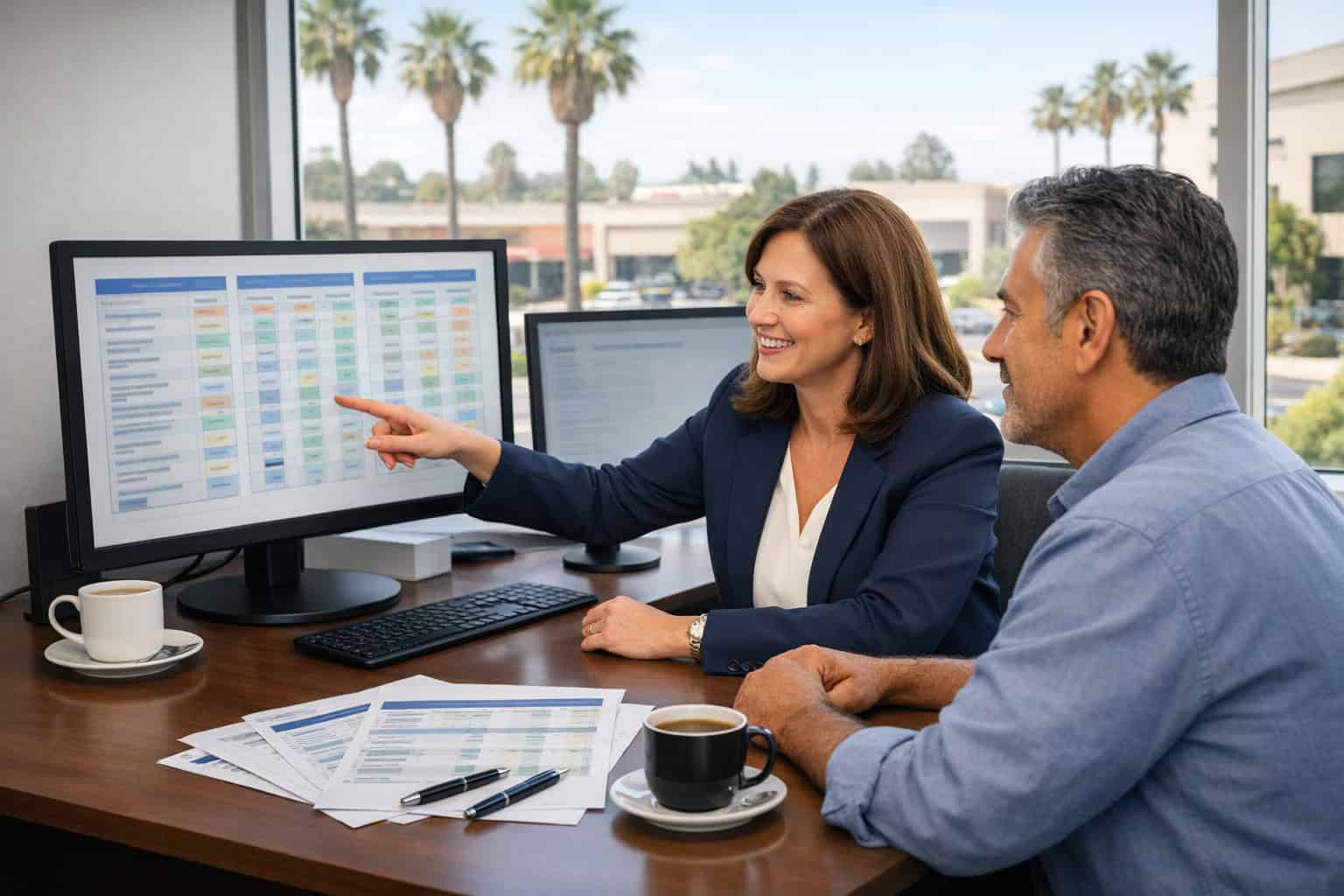 California insurance broker comparing Blue Shield and Anthem PPO carrier options with a client at a Los Angeles office