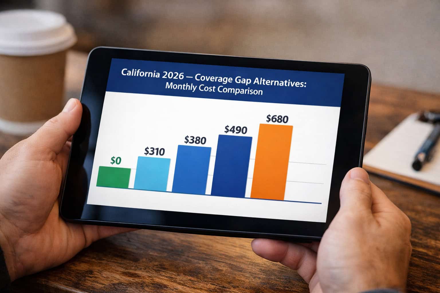 California 2026 coverage gap alternatives comparison chart — monthly cost and mandate compliance by enrollment type