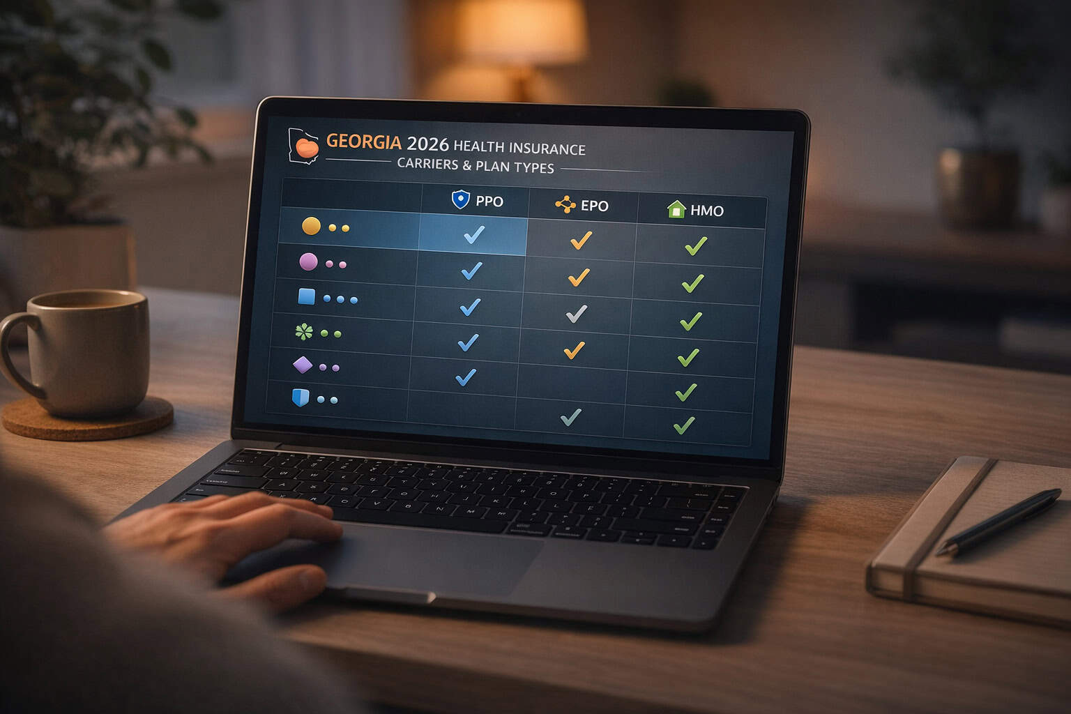 Georgia 2026 individual market plan type comparison showing PPO availability by carrier across the state