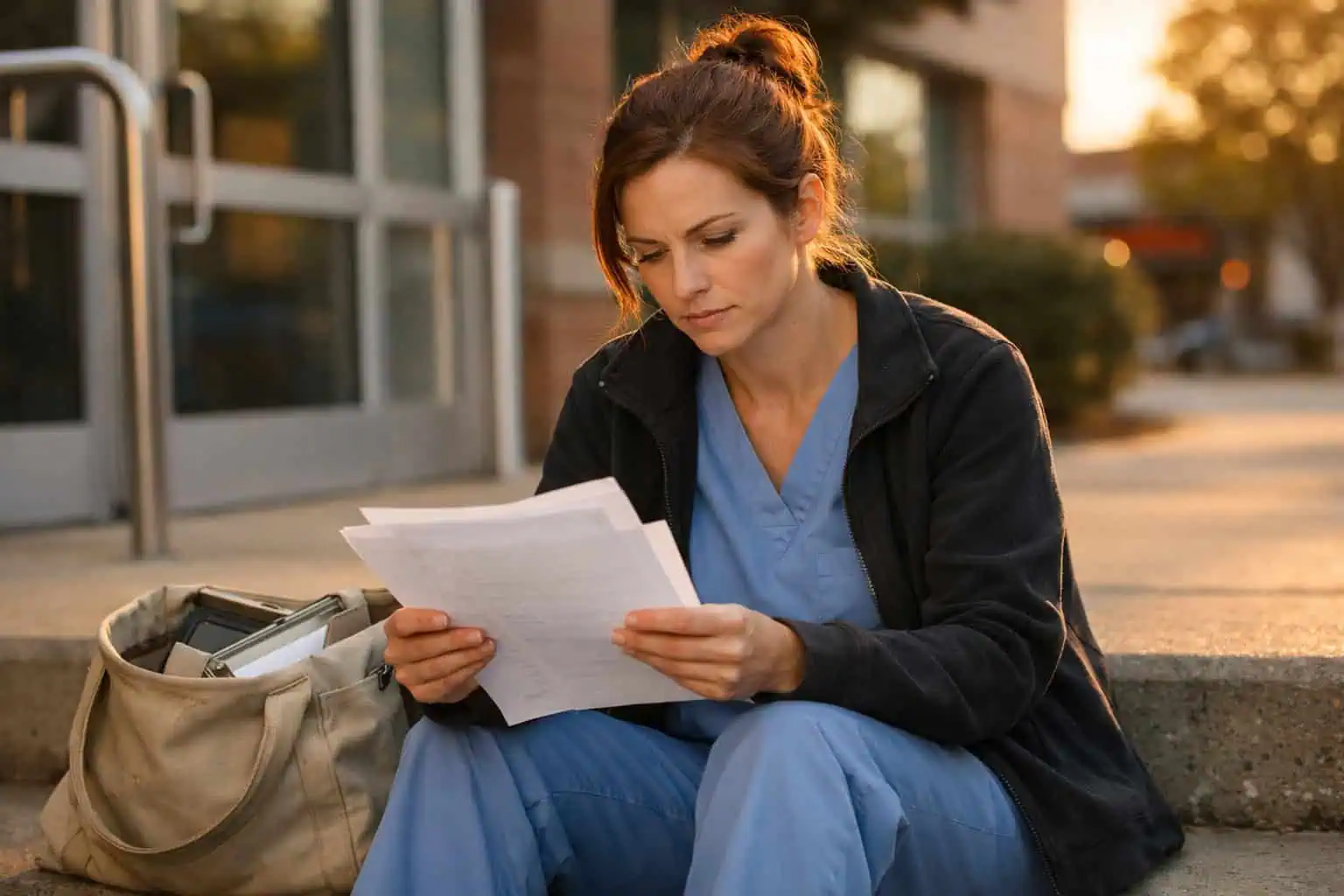  Georgia healthcare worker reviewing short-term coverage options during a 2026 employer plan gap in Augusta
