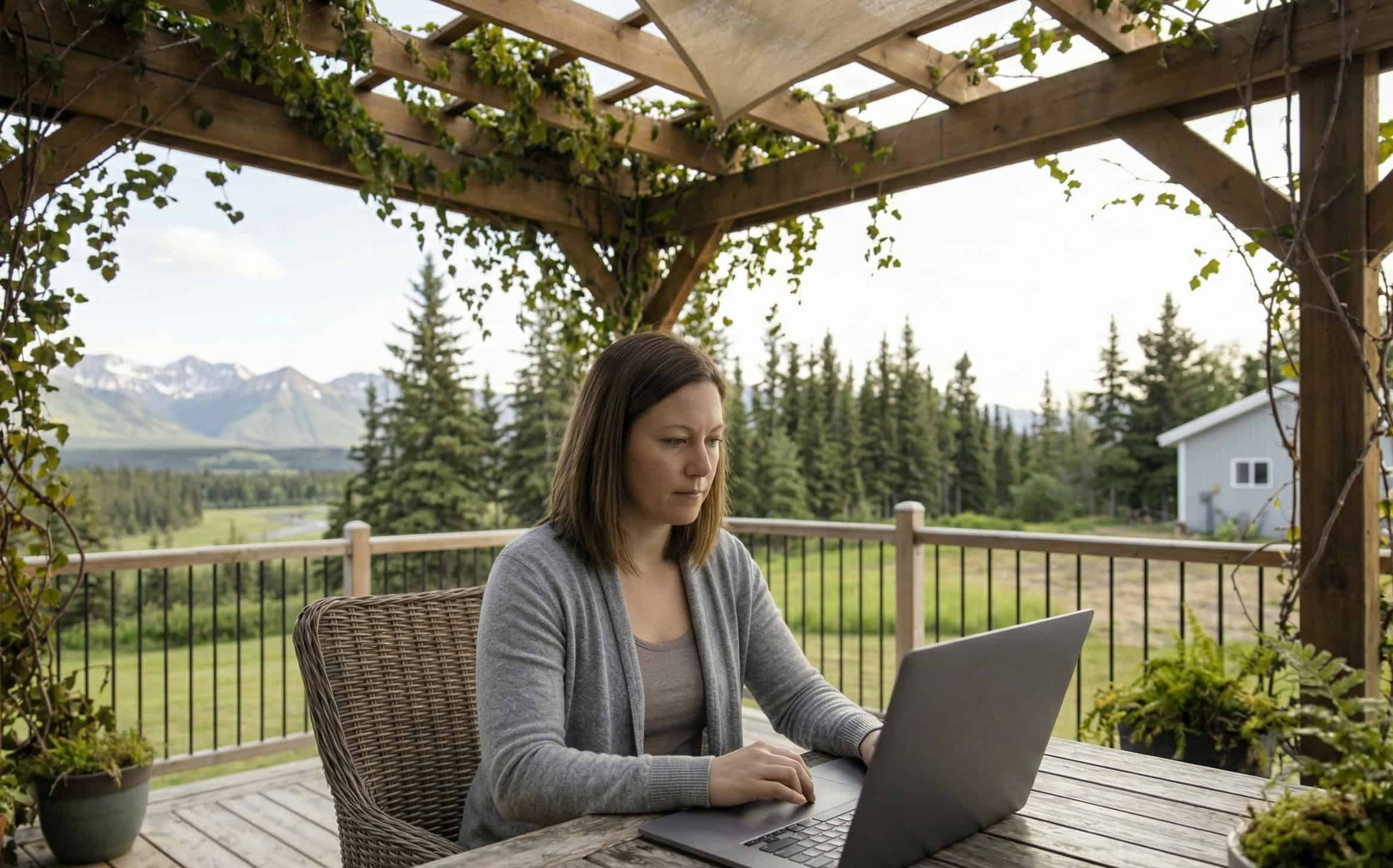 Alaska resident enrolling in the health insurance marketplace on a laptop at home in Anchorage