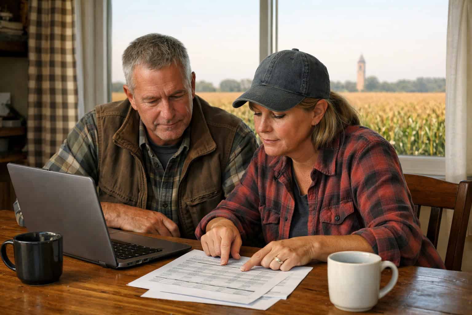 Iowa couple reviewing individual health insurance plan options at their Des Moines kitchen table