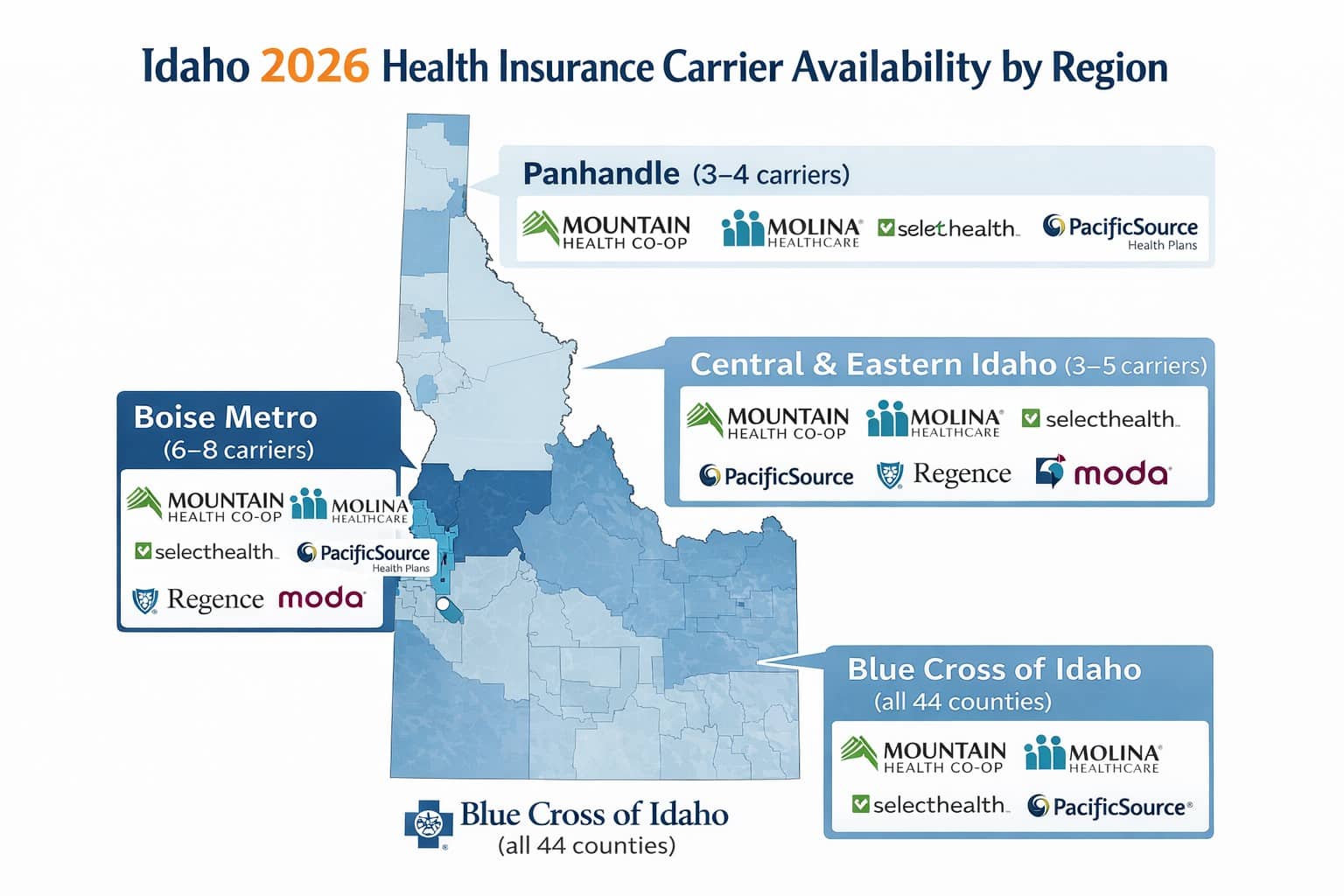 Idaho 2026 health insurance carrier availability by region — Boise metro, eastern Idaho, and panhandle