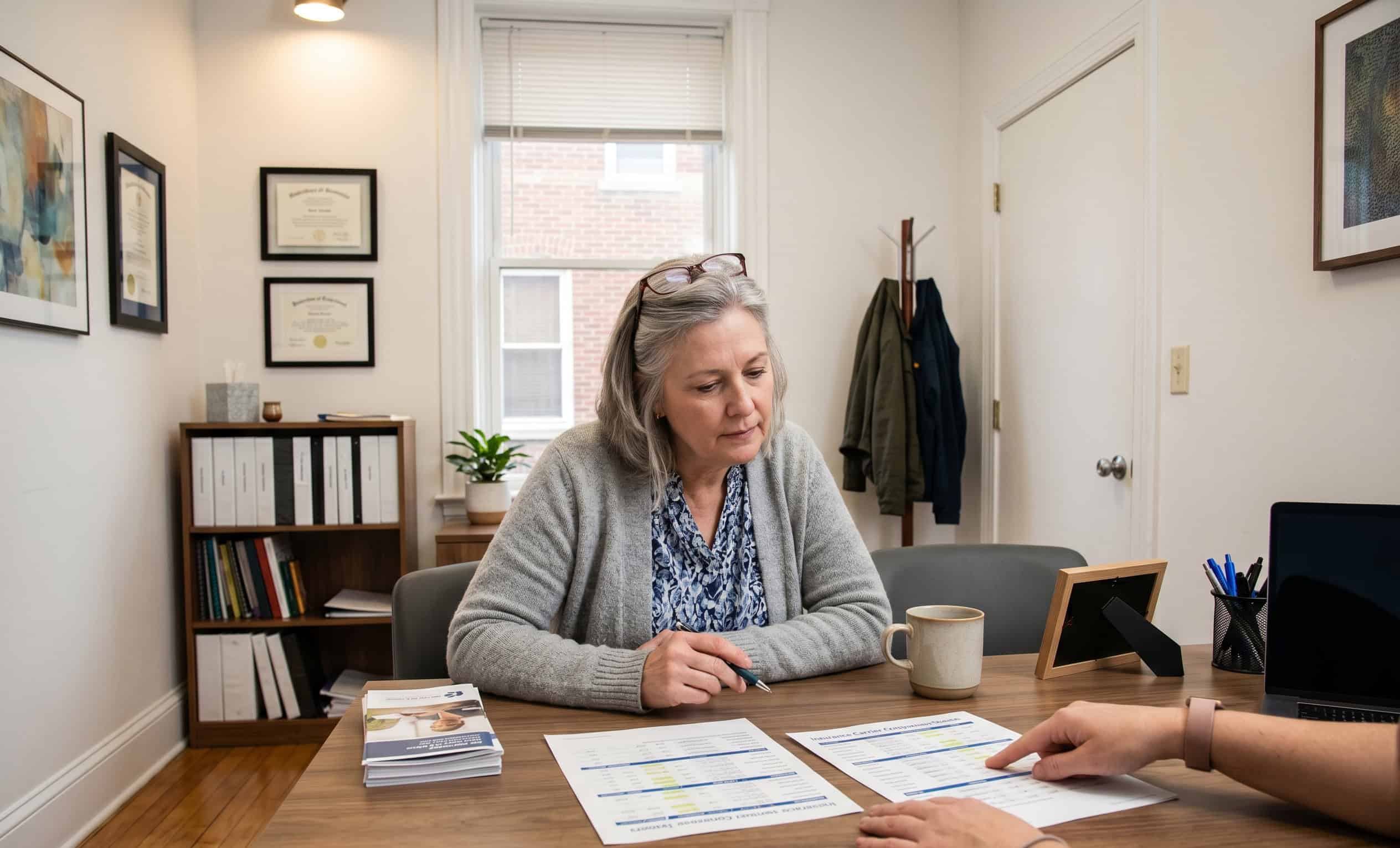 Indiana resident reviewing 2026 health insurance carrier options with an enrollment assistant in South Bend