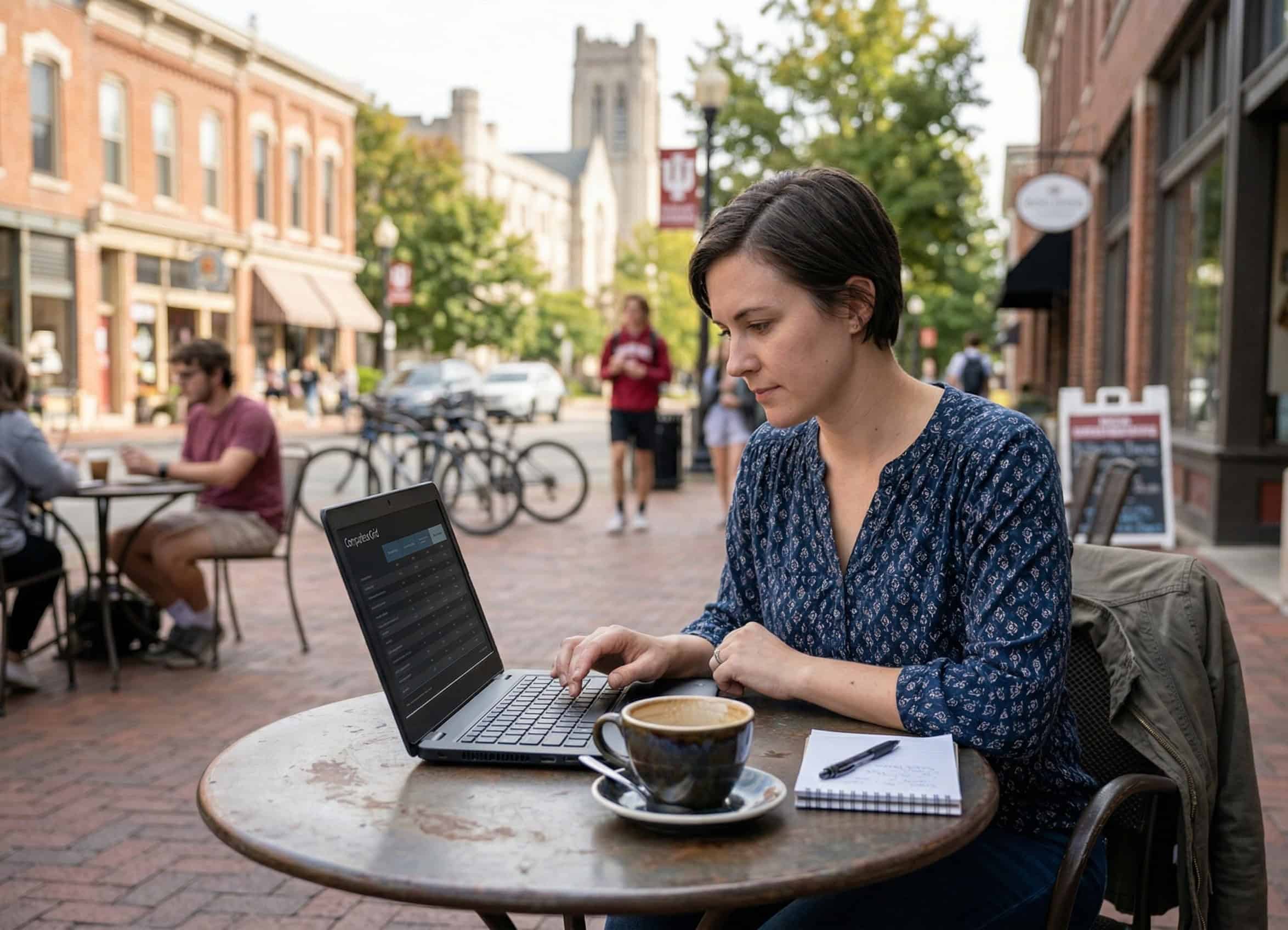 Self-employed Indiana resident comparing individual health insurance plans in Bloomington, marketplace and off-exchange options for 2026