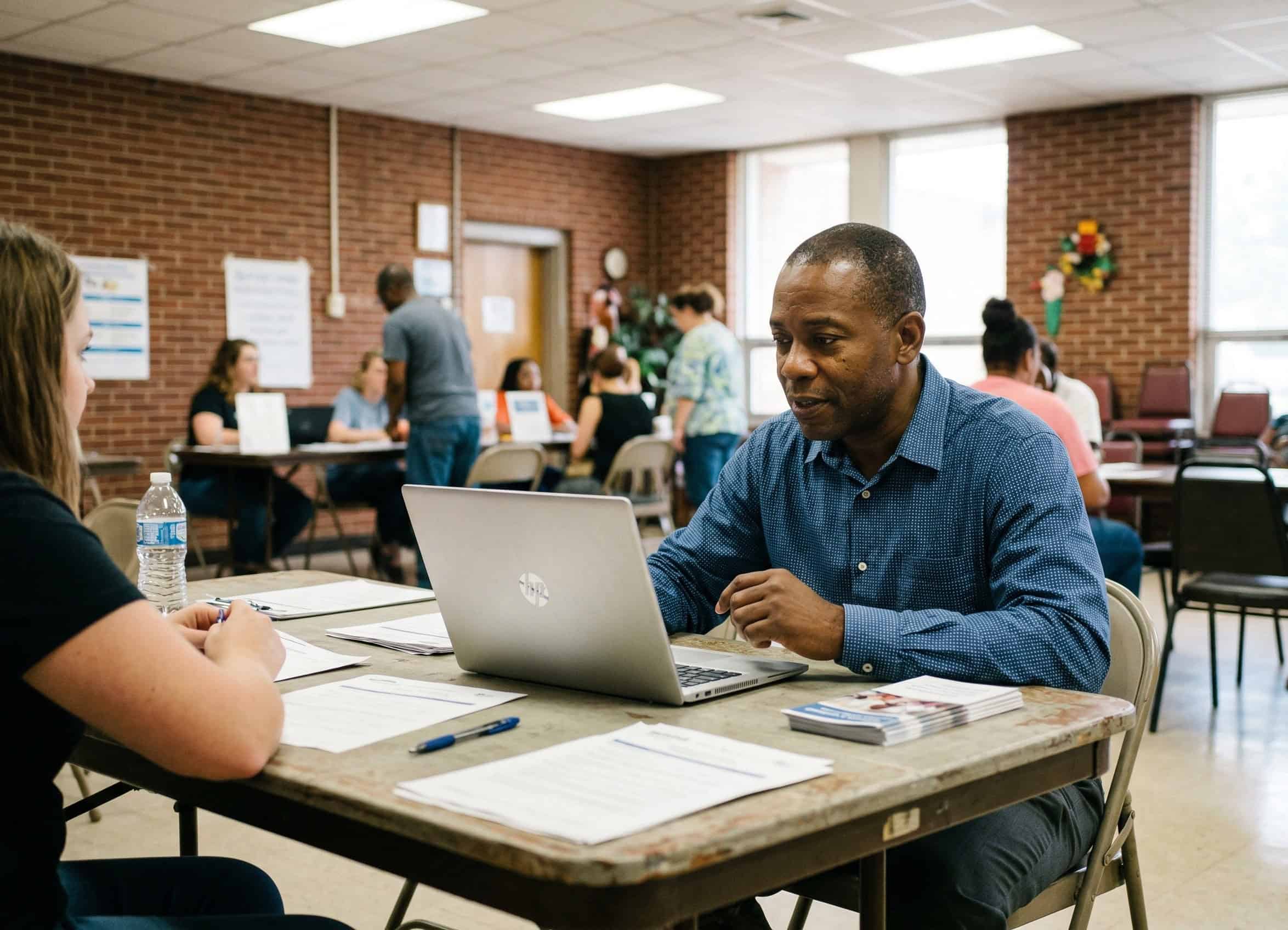 Indiana resident getting HealthCare.gov marketplace enrollment assistance at a community center in Evansville