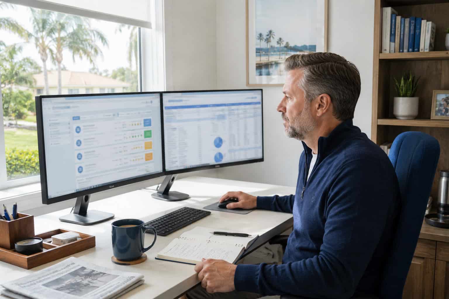 Self-employed Florida professional in St. Petersburg home office enrolling through the 2026 health insurance marketplace