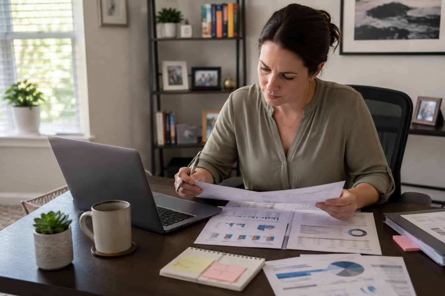 Florida professional reviewing private health insurance costs and plan documents at a home office desk in Orlando