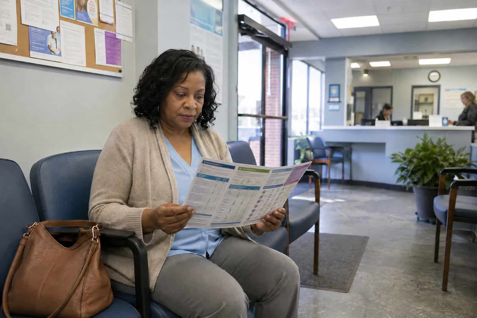 Louisiana resident comparing health insurance quotes at a Monroe clinic — reviewing 2026 marketplace plan options