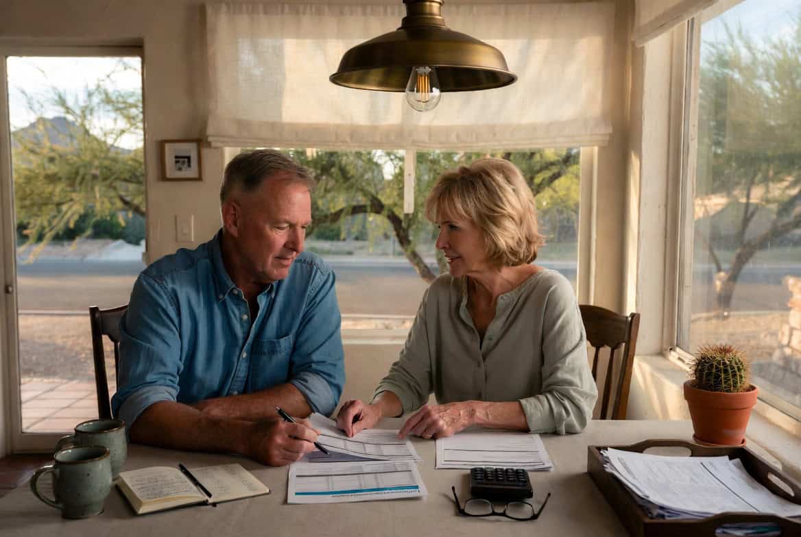El Paso Texas couple reviewing 2026 cheap health insurance plan options and subsidy estimates at a home dining table