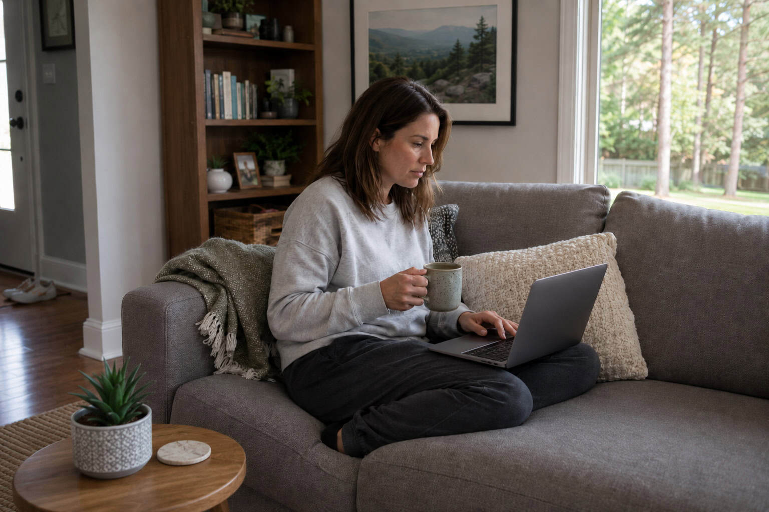 Alabama woman enrolling in marketplace health insurance on her laptop in a Huntsville living room in 2026