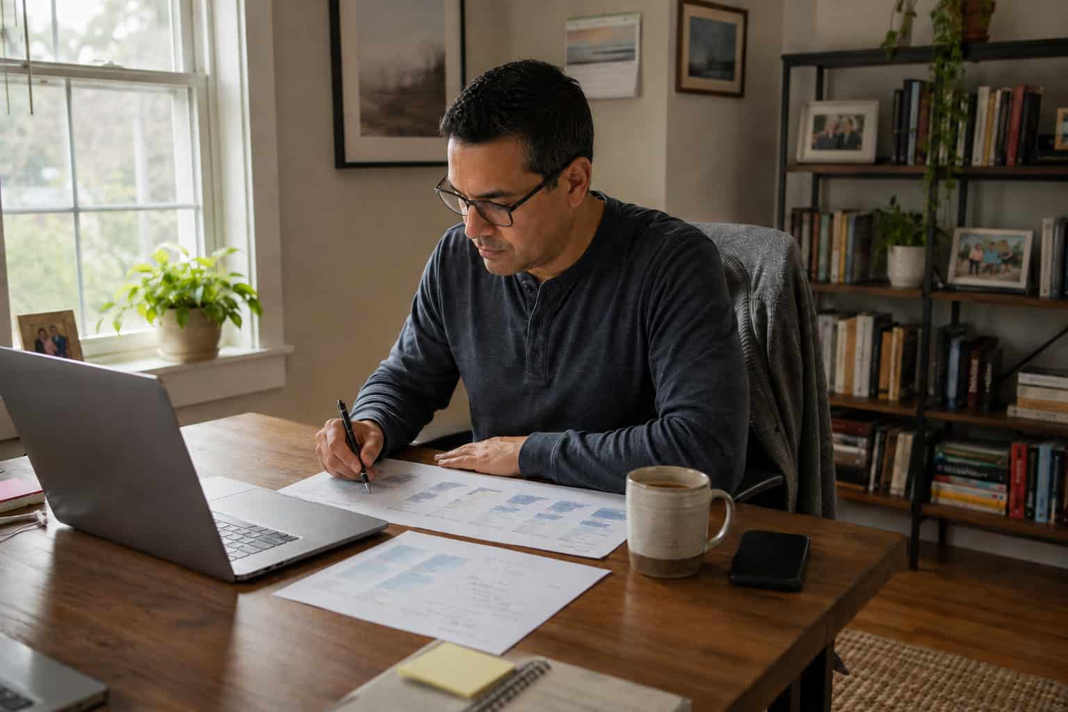 Delaware resident reviewing 2026 health insurance plans at a home office desk in Newark