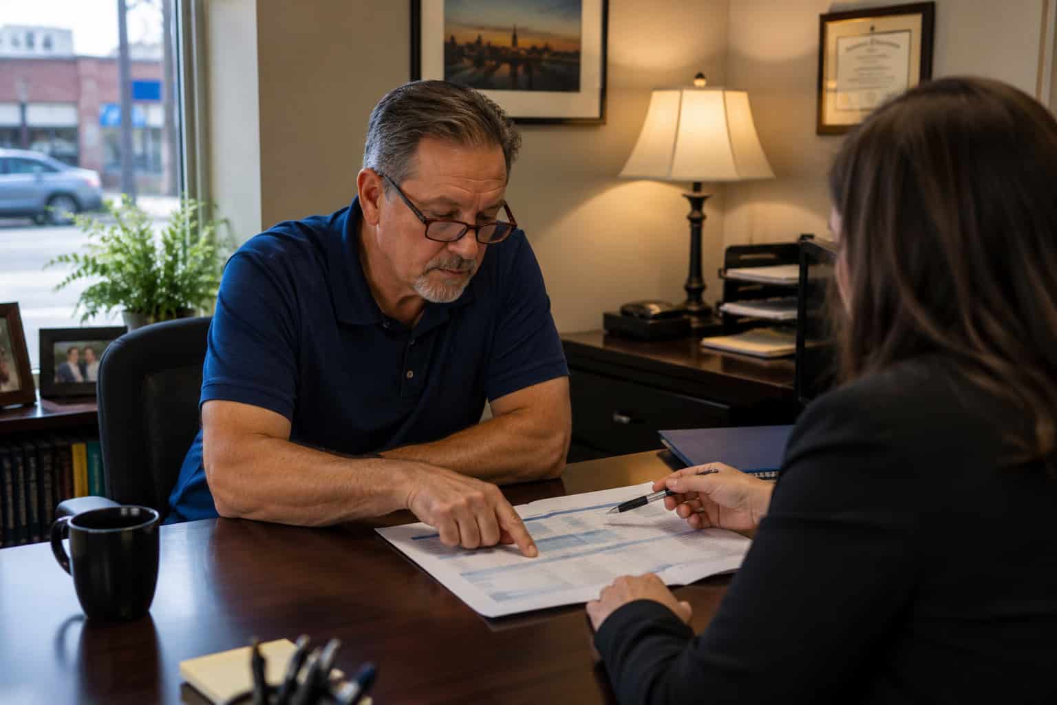 Best health insurance in Louisiana — Shreveport resident reviewing 2026 carrier options with a licensed agent in an insurance office