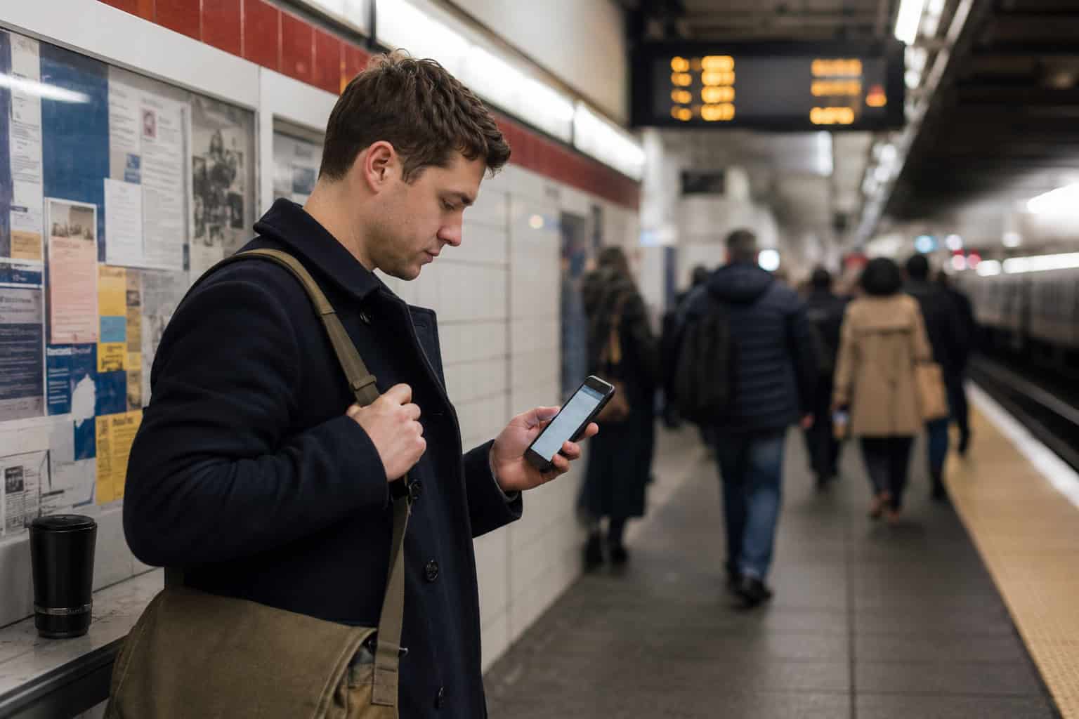 Boston commuter checking 2026 affordable health insurance options on a phone at an MBTA platform