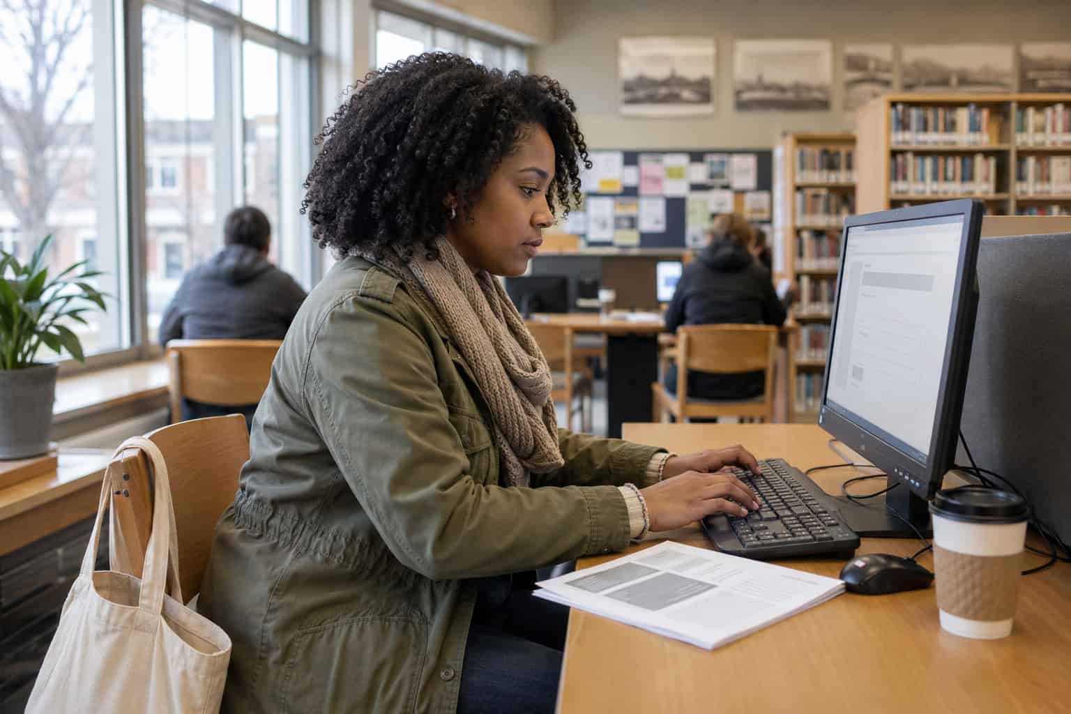 Springfield resident enrolling in the 2026 Massachusetts Health Connector at a public library computer