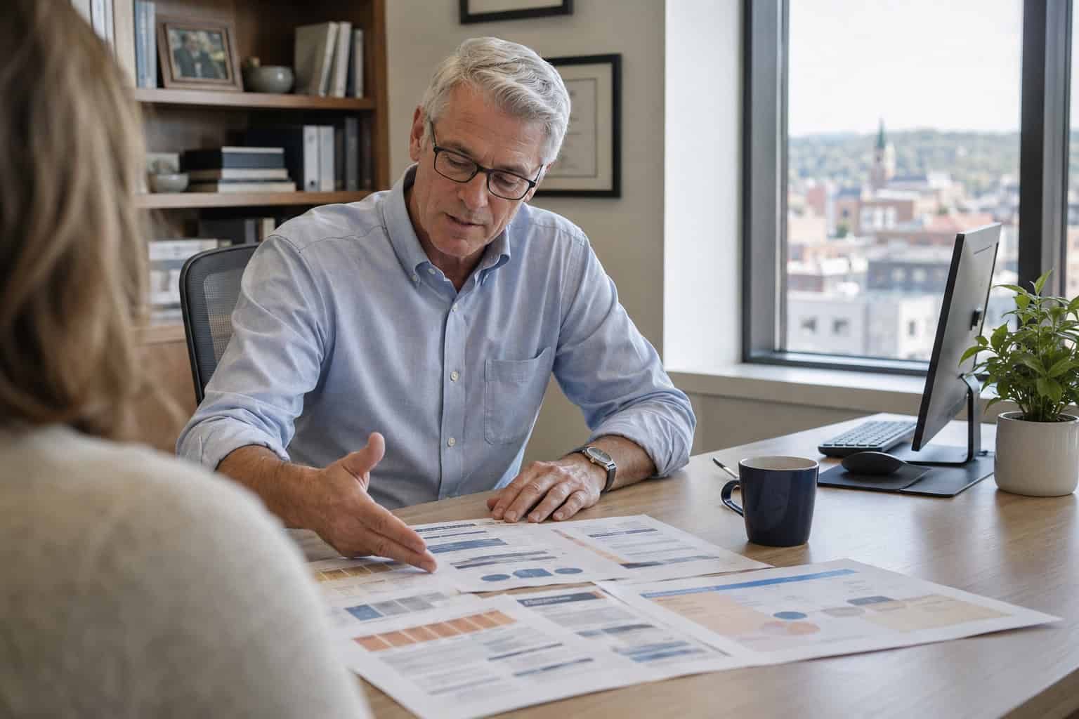 Bangor Maine insurance advisor reviewing 2026 carrier options with a client comparing the state's four health plans