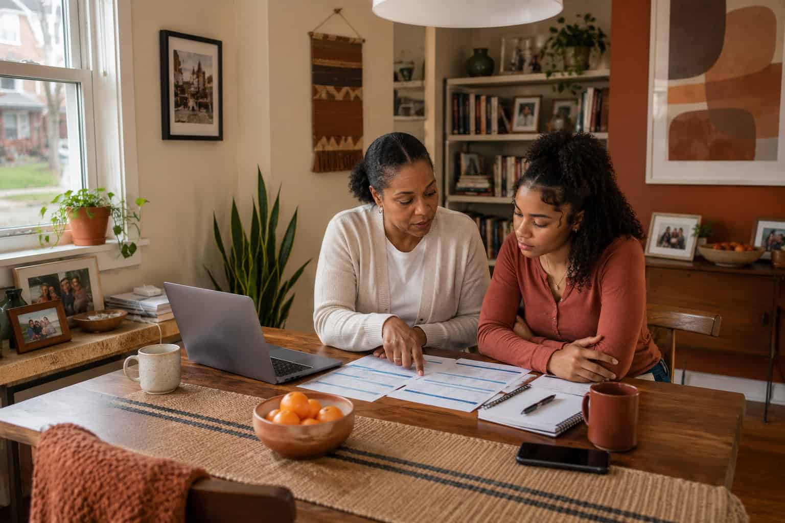 Detroit metro mother and teenage daughter reviewing affordable 2026 Michigan health insurance options at their dining table