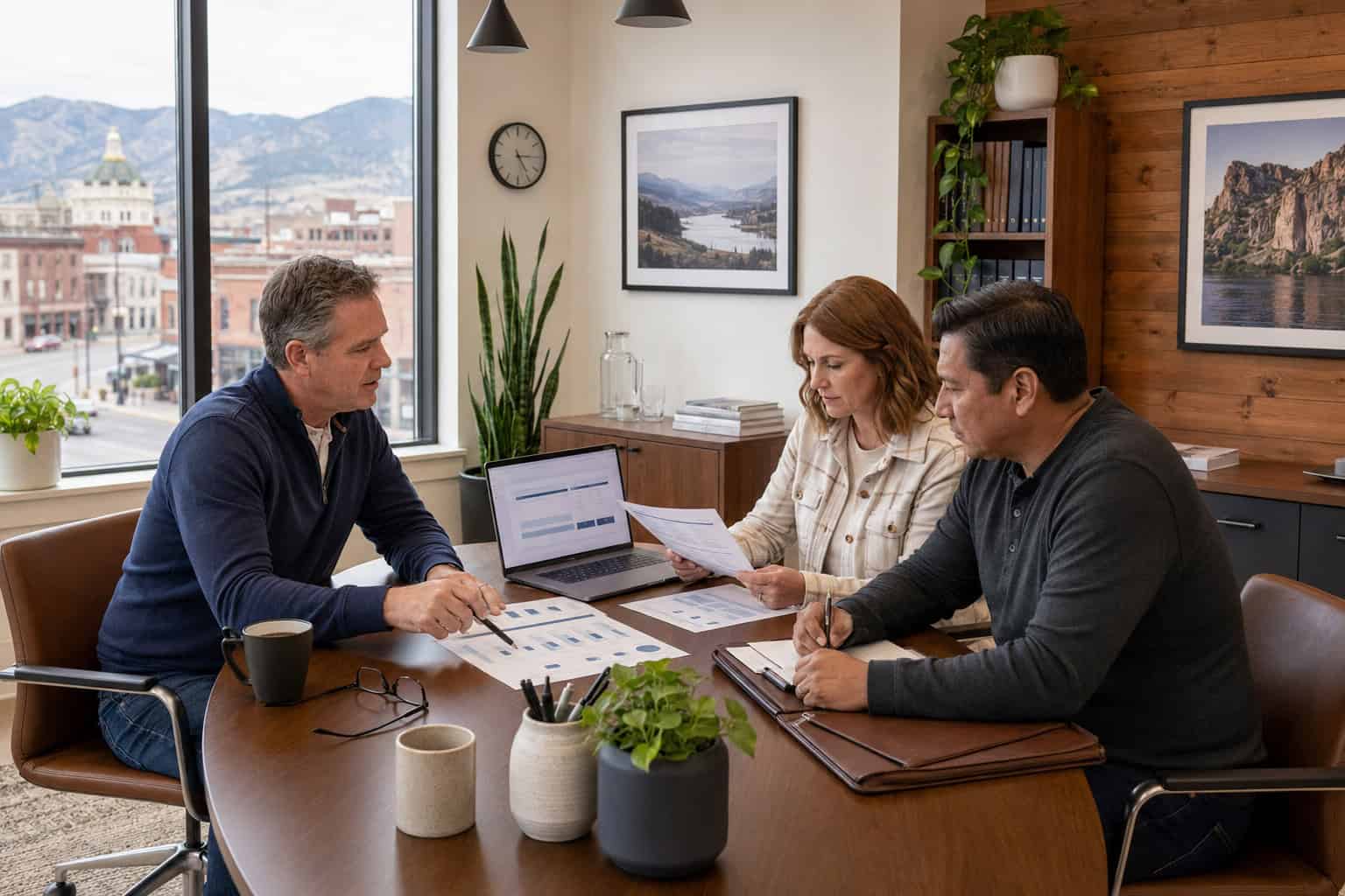 Helena Montana couple meeting a licensed agent to compare 2026 carriers and PPO versus POS trade-offs