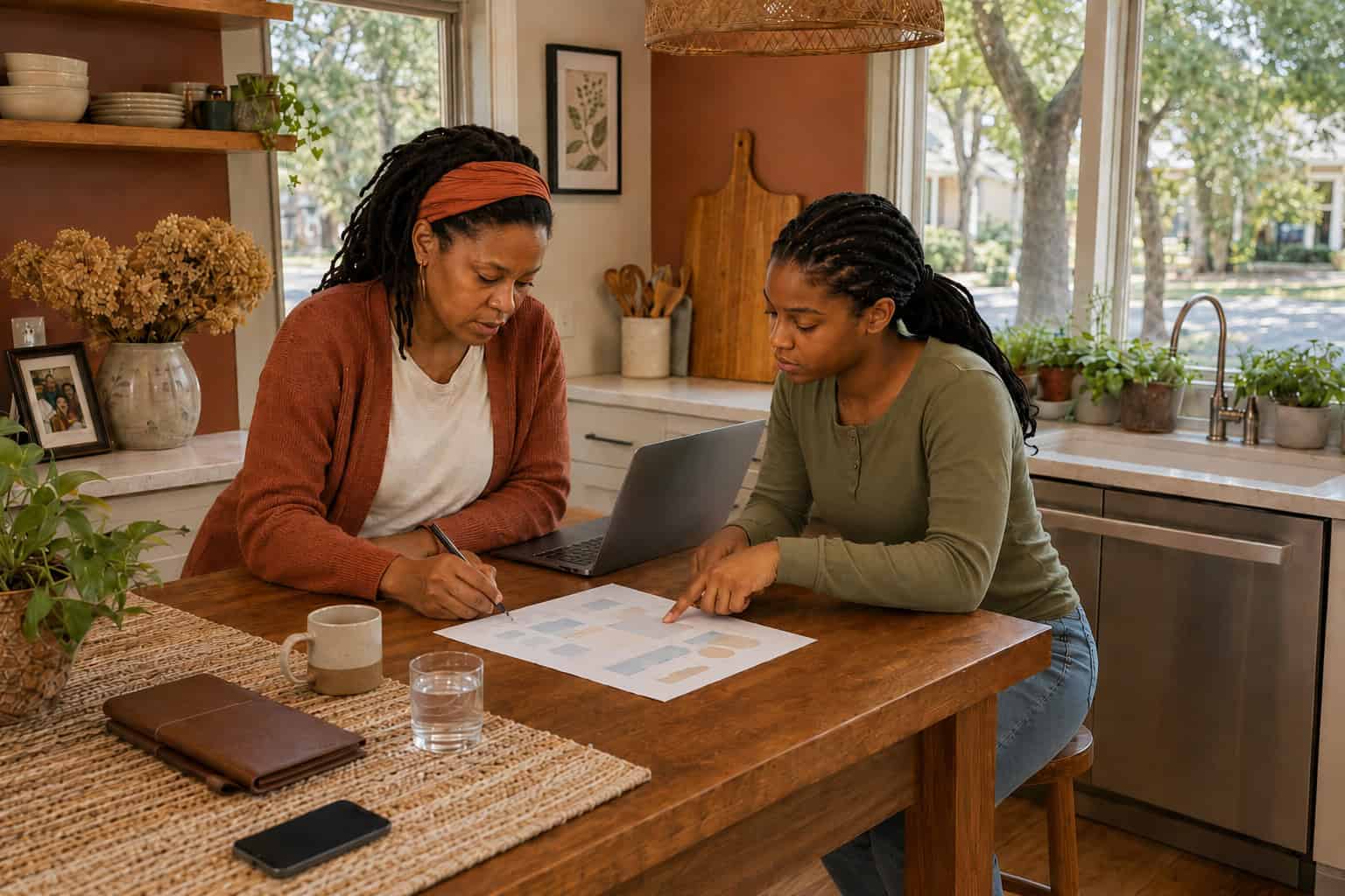 Greensboro North Carolina mother and teen daughter reviewing 2026 coverage options at the kitchen island