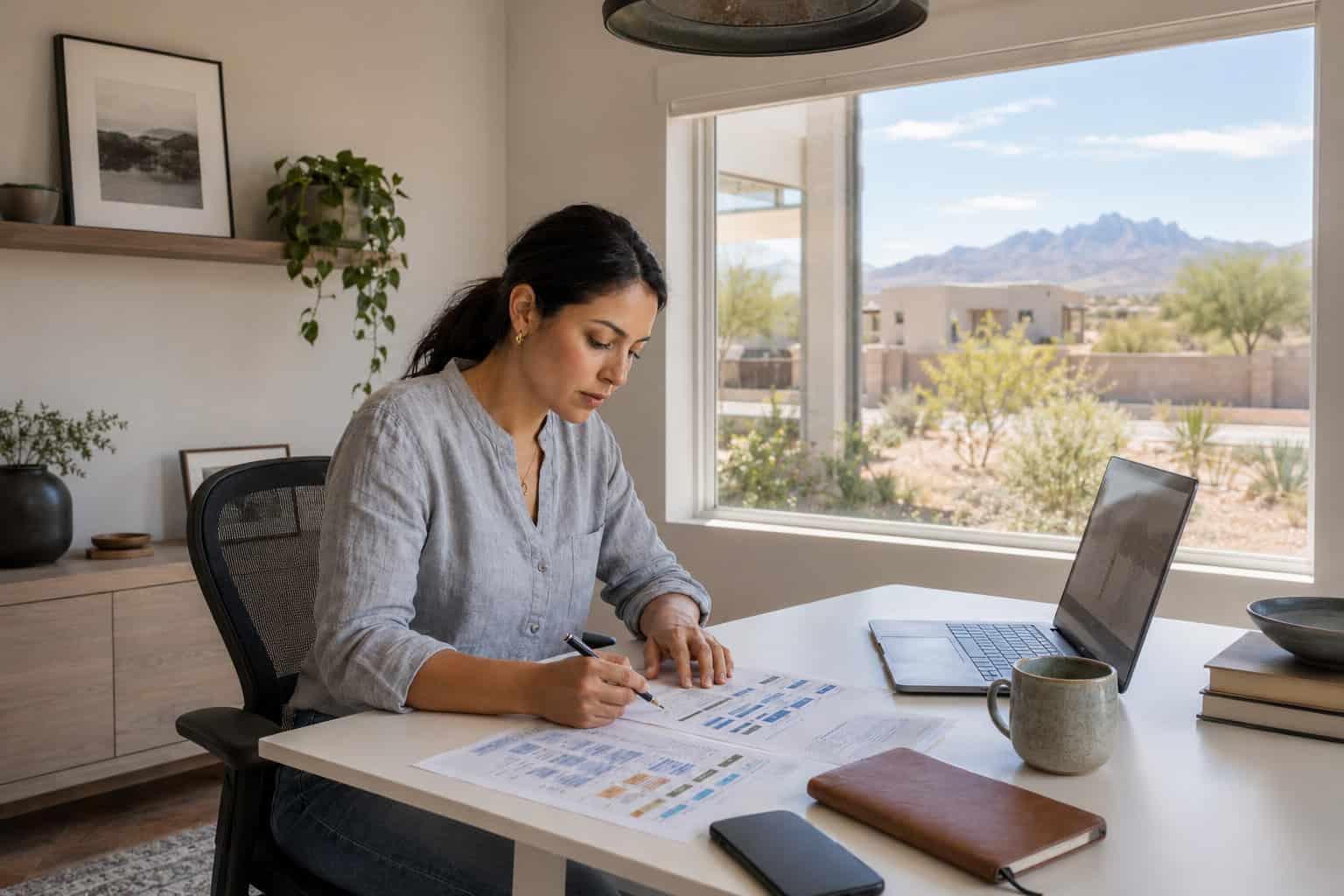 New Mexico self-employed professional reviewing 2026 individual plan options from a Las Cruces home office