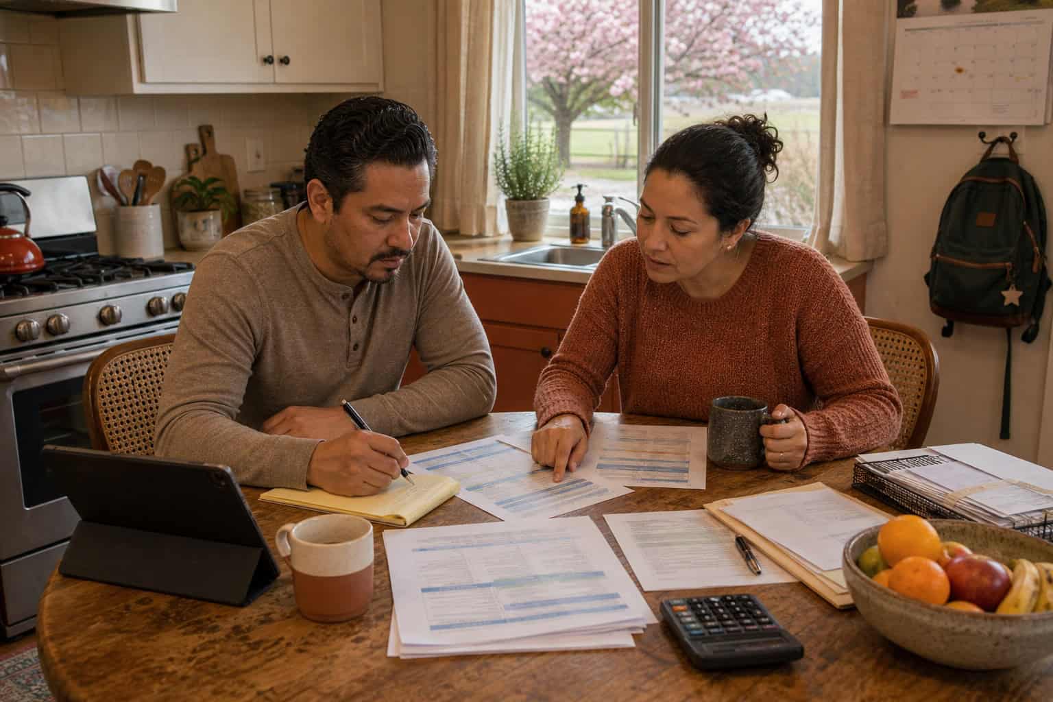 Salem Oregon couple reviewing affordable health insurance options and OHP eligibility at their kitchen table