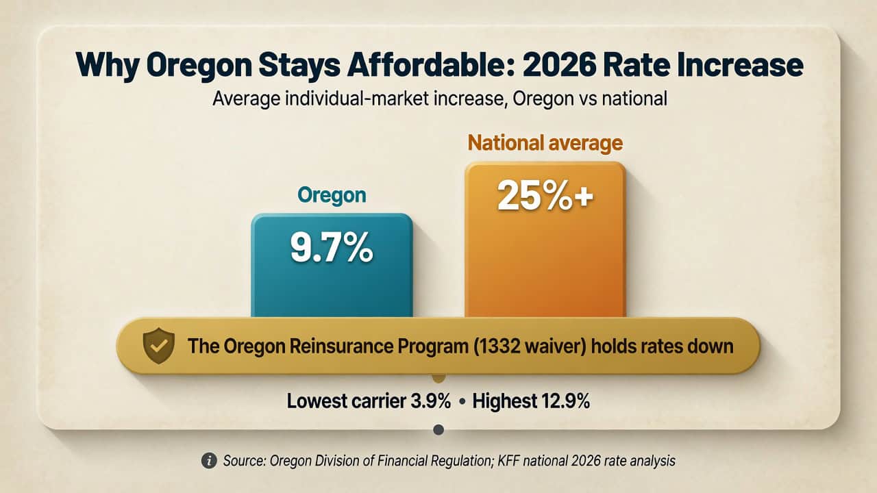 Oregon's 2026 health insurance rate increase of 9.7 percent compared with the national average above 25 percent