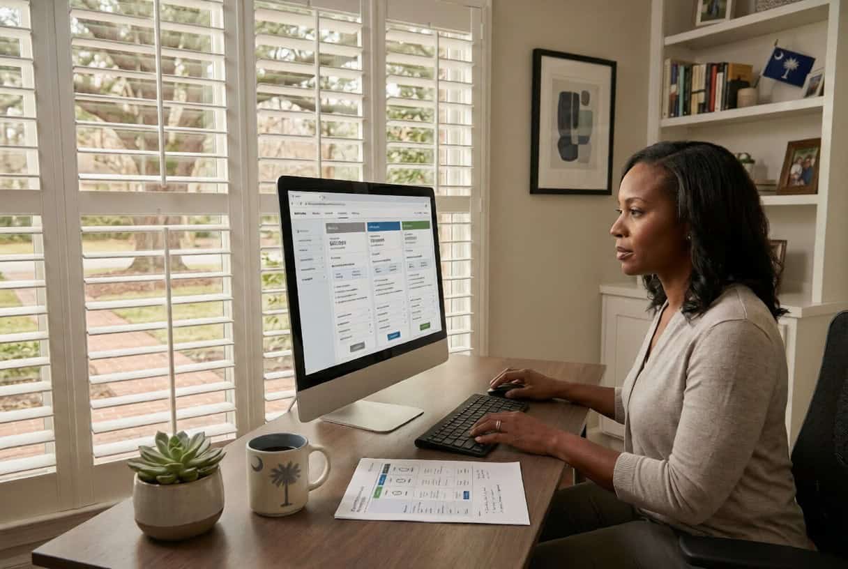 Columbia South Carolina resident enrolling in marketplace health insurance through HealthCare.gov on a desktop computer in a home office
