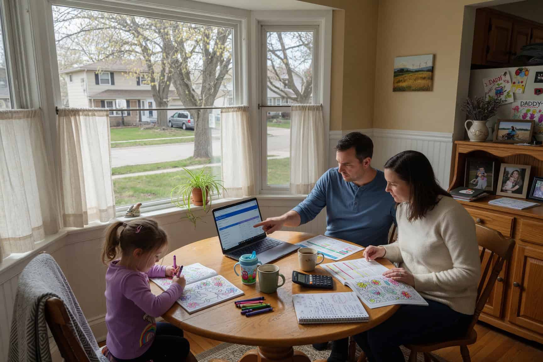 Yankton South Dakota family at breakfast nook reviewing 2026 health insurance budget options