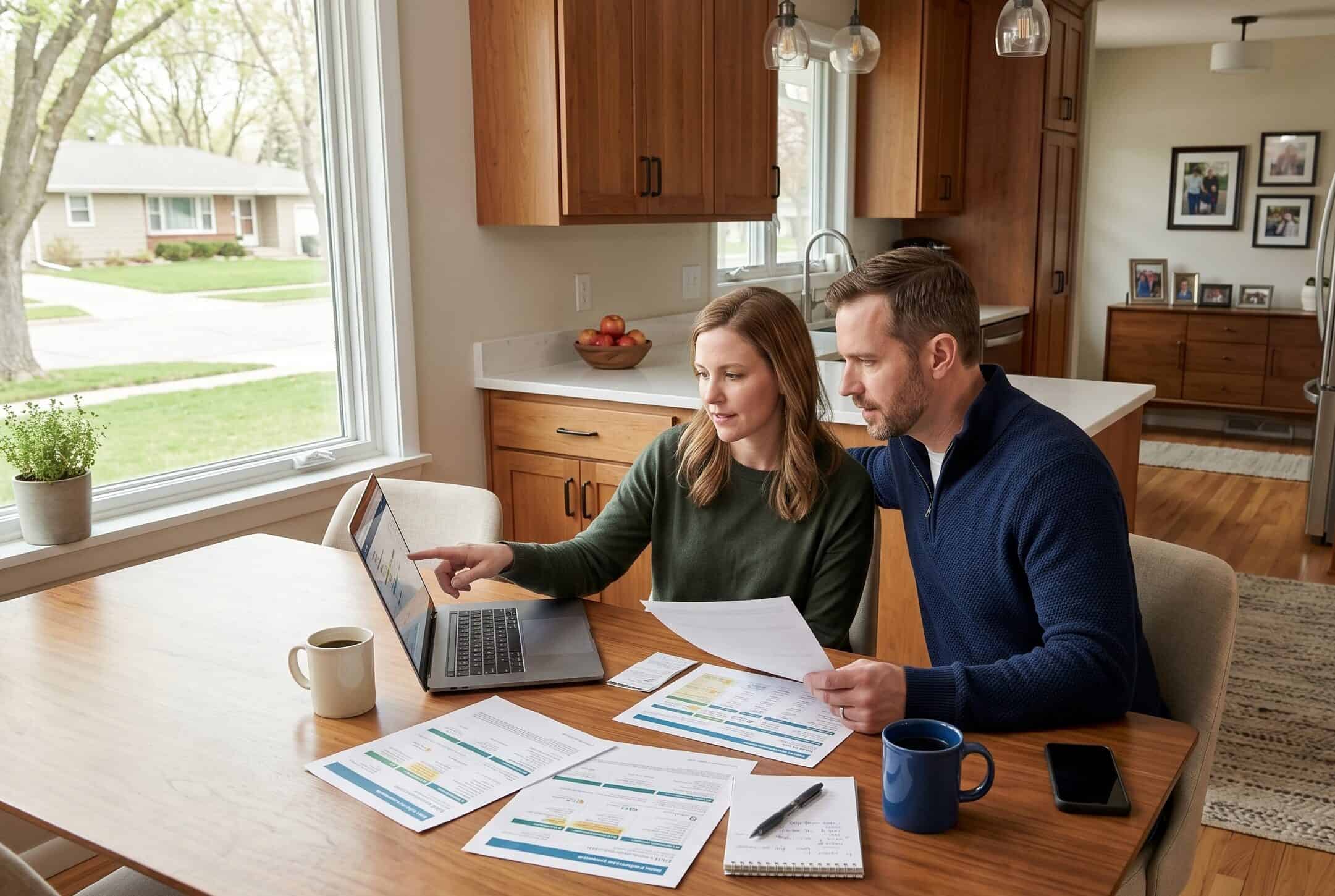 Sioux Falls South Dakota couple reviewing 2026 marketplace health insurance plans at their kitchen table