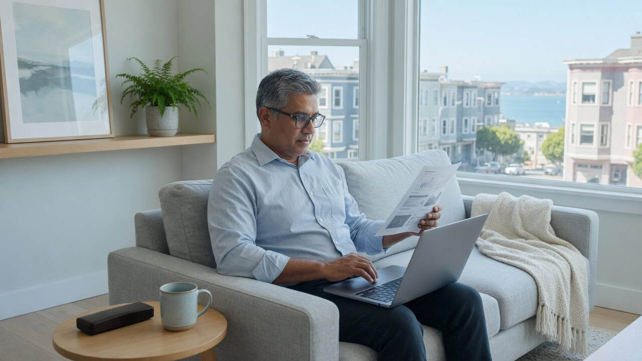 California resident reviewing Blue Shield and Anthem PPO health insurance options on a laptop at home in San Francisco