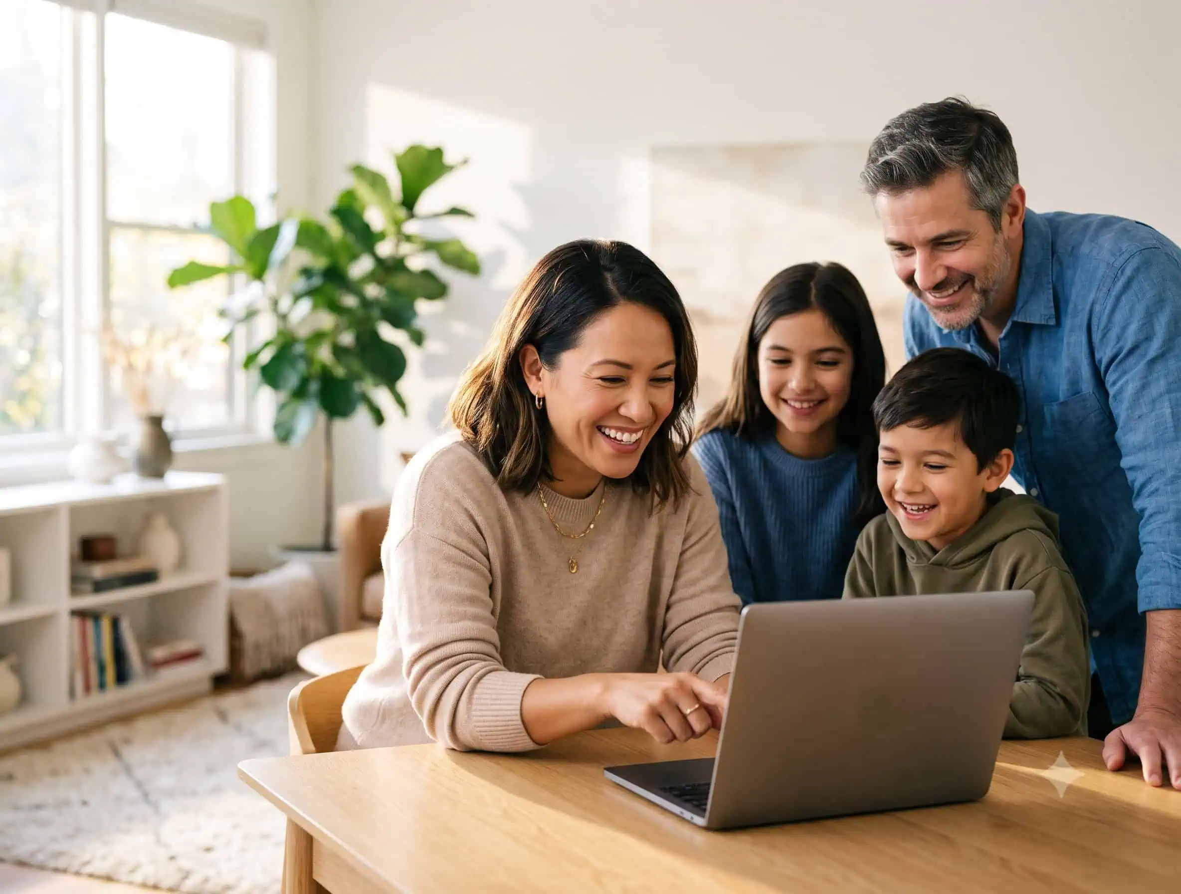 A family reviewing health insurance plan options together on a laptop at home