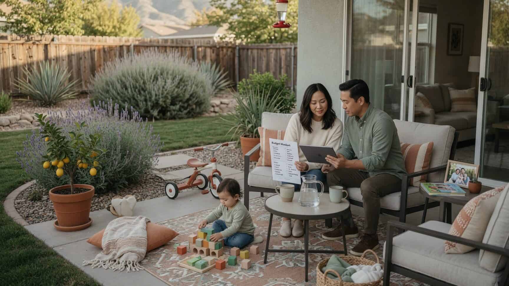 Sparks Nevada family on a backyard patio reviewing 2026 health insurance budget options at a small outdoor table