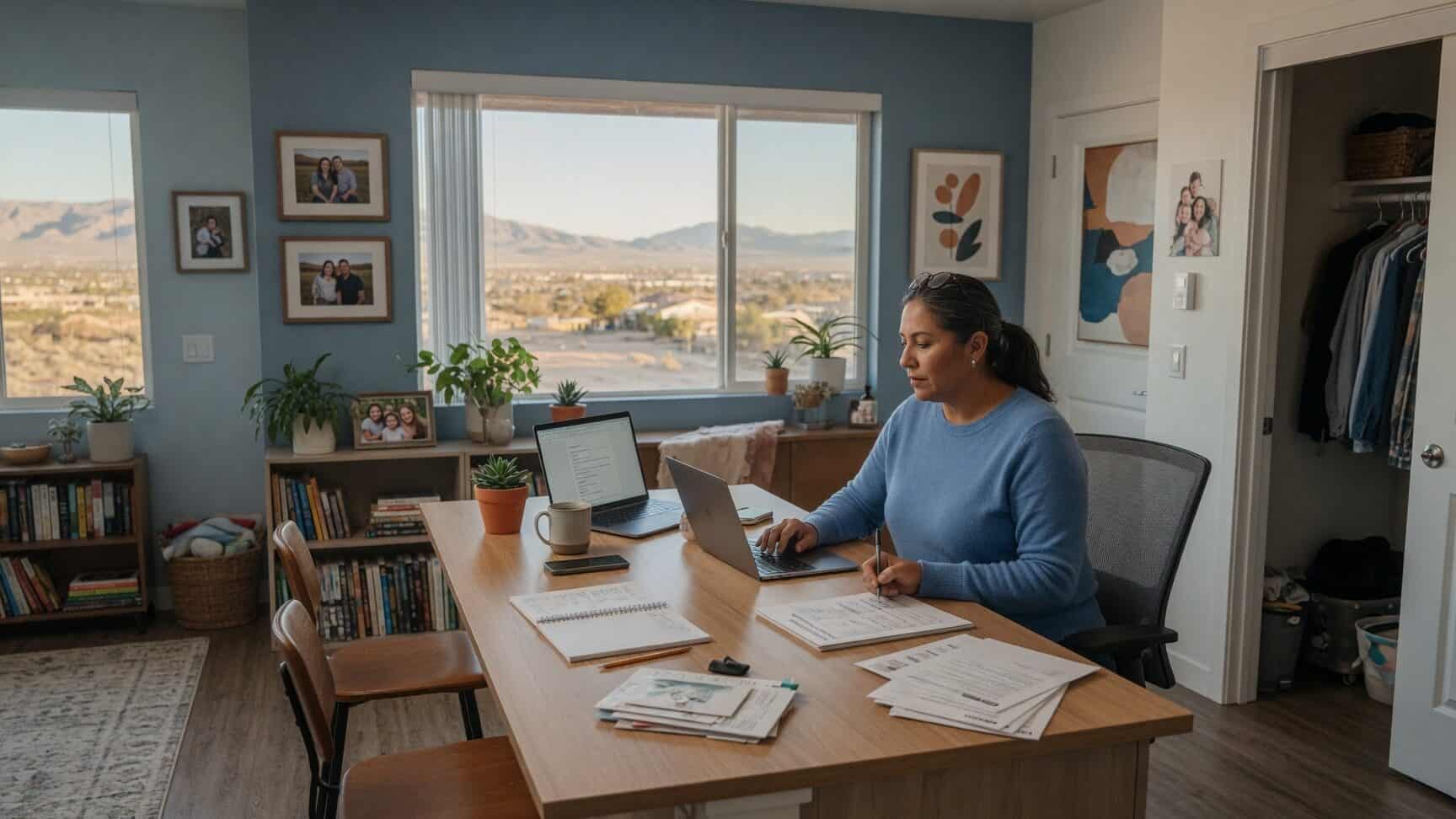 Las Vegas resident reviewing 2026 Nevada Health Link carrier options at a home office desk