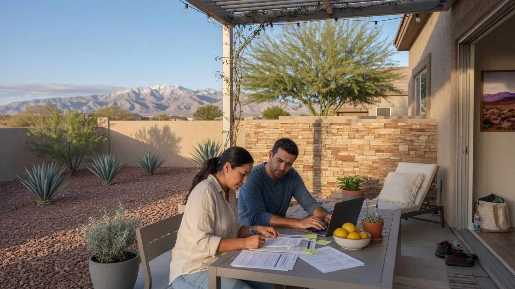 Henderson Nevada couple reviewing 2026 Nevada Health Link plan options on their patio